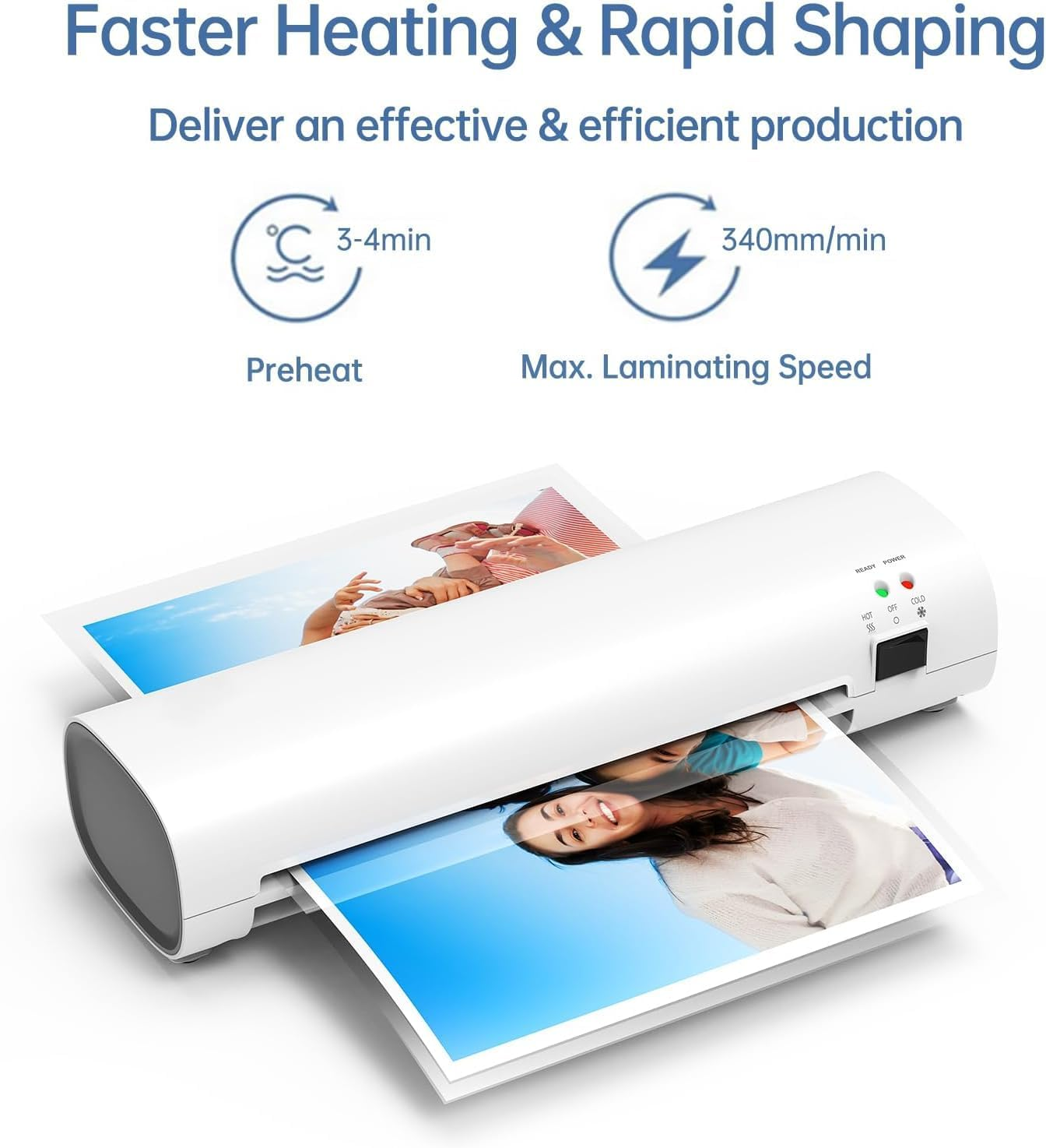Omiention 9" Hot & Cold Laminator A4/A5/A6 Thermal Laminating Machine with 15 Sheets, 60Hz Dual Roller Fast Lamination, ABS Anti-Jam System for Home/Office/School &ndash; Compact & Portable image number 3