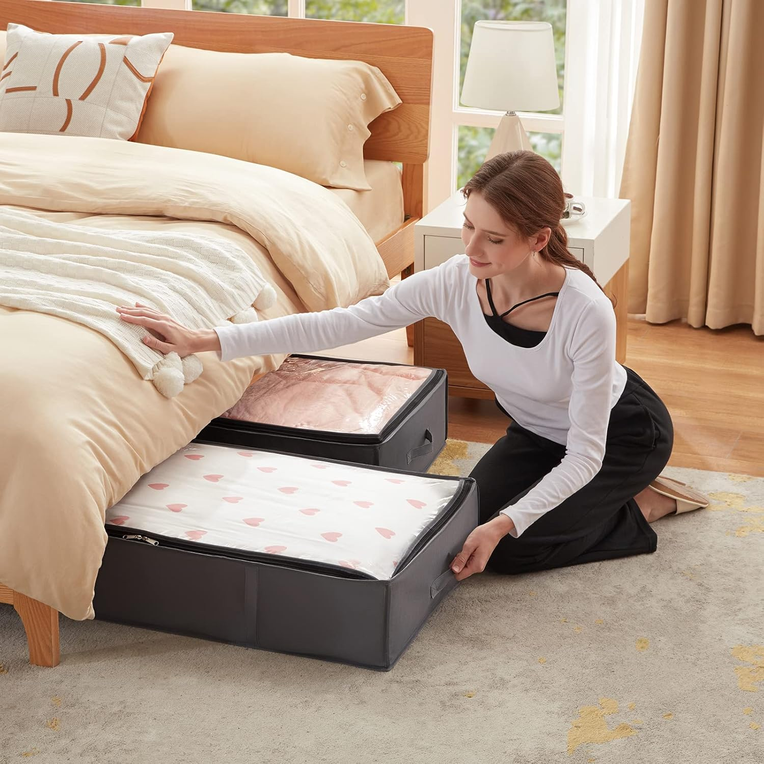 Lifewit 90L 4 Pack under Bed Storage Containers, Large Capacity Blanket Storage Bags with Reinforced Handle, Organization and Storage for Comforters, Sheets, Clothes, Bedroom, College Dorm, Grey image number 1