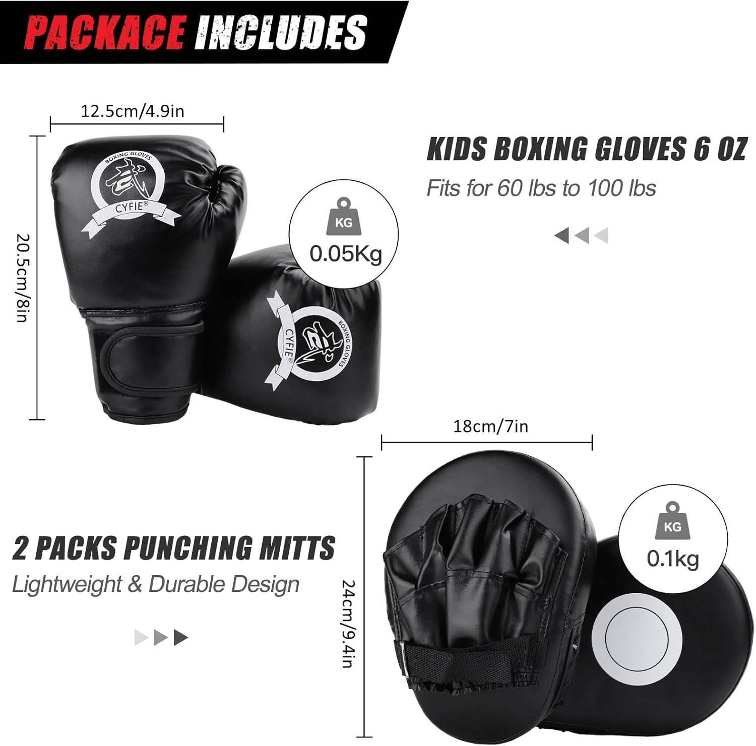 2-In-1 Boxing Equipment, Kids Boxing Gloves and Punching Mitts Set Karate Mitts Pad for Beginners Child Boxing Gloves for Muay Thai, Taekwondo, MMA Training image number 4