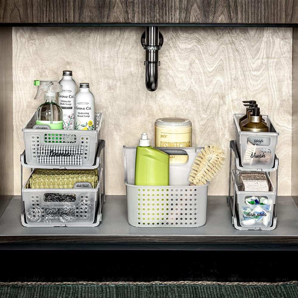 Madesmart Antimicrobial 2-Tier Mini Organizer Multi-Purpose Slide-Out Storage with Handles and Dividers for Home and Bath, Premiumfrost, Pack of 1 image number 2