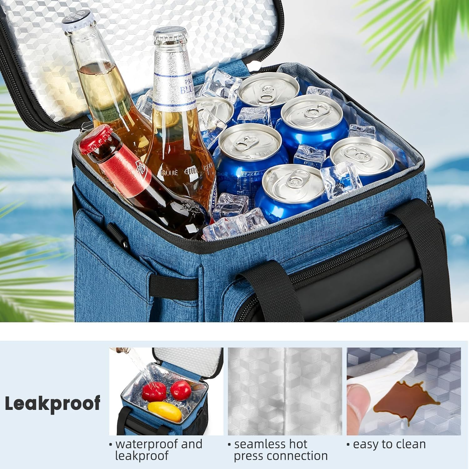 Large Insulated Lunch Bag, 2 Deck Lightweight Lunch Box Lunch Cooler Leakproof Insulated, with Waterproof Zipper/Shoulder Strap for Work, Office, School, Outdoor, Picnic (Blue) image number 1