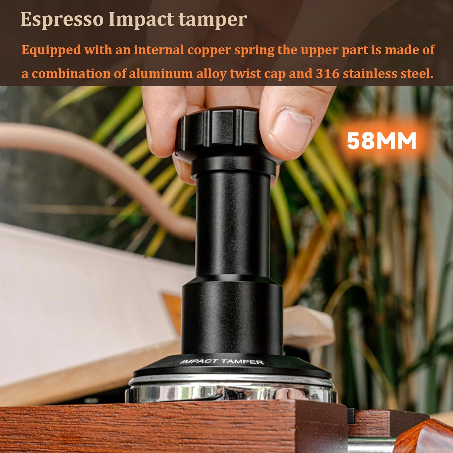 Bamynoir 58Mm Espresso Tamper,Impac Coffee Tool Espresso,Compatible Withe61, Flair 58, ECM Etc.Portafilter 58Mm,30Lb,316 Stainless Steel. (58MM Black) image number 3