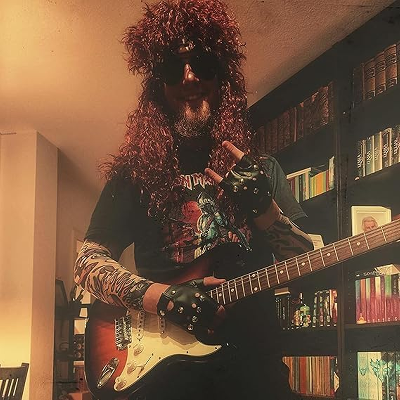 HENWUBEI Retro Hippie Rock Costume Men'S Long Curly Wig Black Curly Disco Costume Men'S Party 70'S 80'S 90'S, Suitable for Halloween Rave, Cosplay, DIY Themed Masquerade Party image number 1