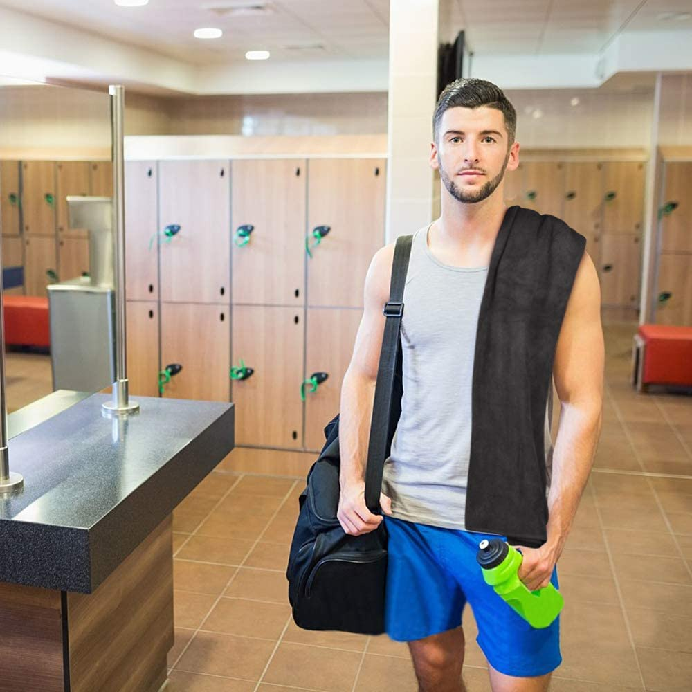 SUNLAND Microfiber Gym Bath Towel Ultra Soft Travel Camping Towel Super Absorbent Swimming Sport Towel with Carry Bag for Adults and Children 24Inchx48Inch Black 2 Pack image number 2