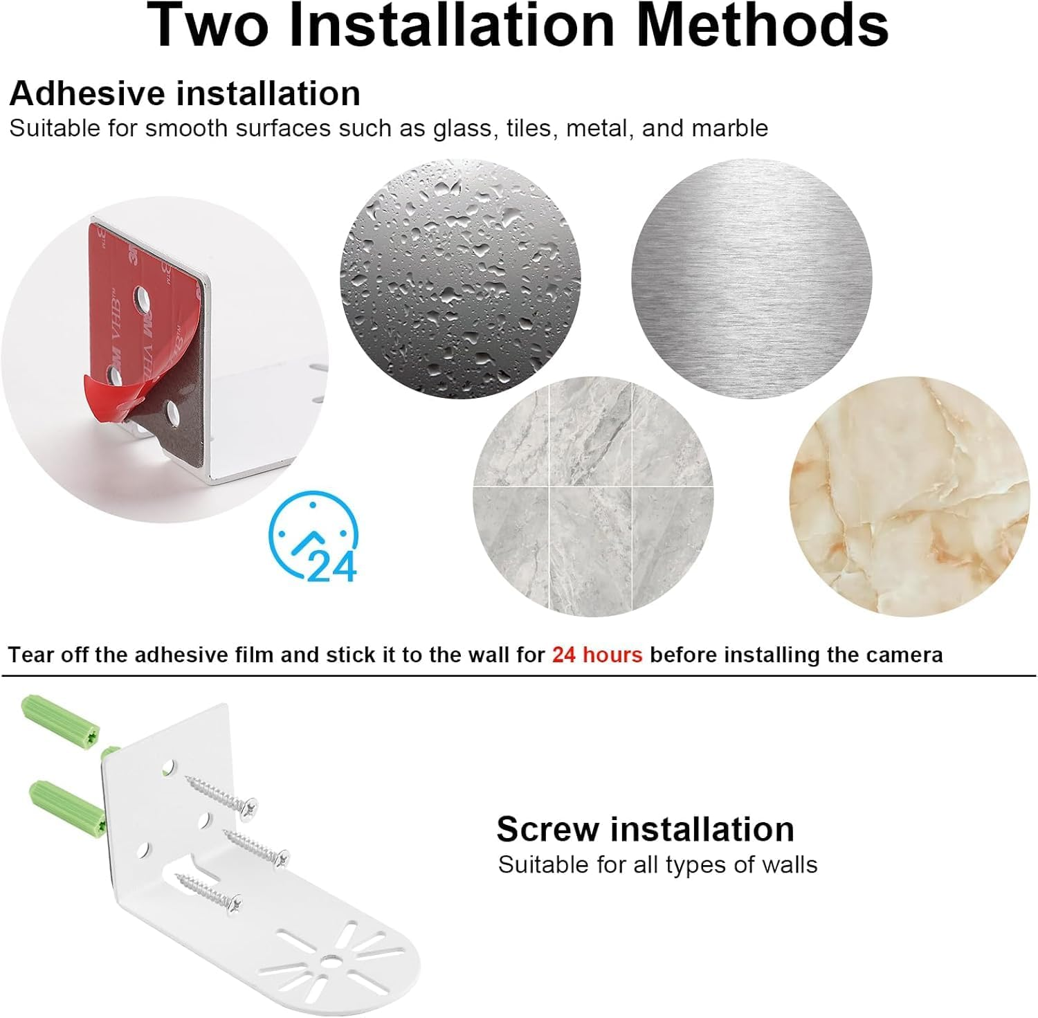 2Pack Adhesive Metal Wall Mount Compatible with Eufy Security Solo Indoor Cam E220 & P24, No Drilling VHB Stick on or Screw Install, Two Ways Install Camera Mounting Bracket Get the Best View