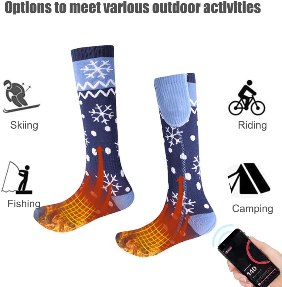 Heated Socks, 5000Mah Rechargeable Heated Socks for Men Women Washable Electric Thermal Warming Socks with Aiwei APP Remote Control for Winter Biking Skiing Outdoors Fishing Camping Cold Weather Red - Red image number 3