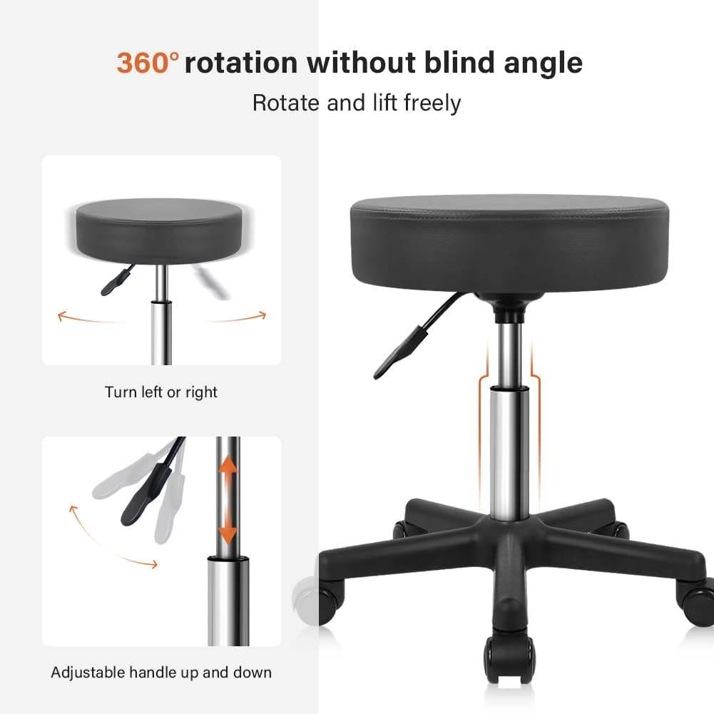 KKTONER round Rolling Stool PU Leather Height Adjustable Swivel Drafting Work SPA Salon Stools Chair with Wheels Gray image number 2