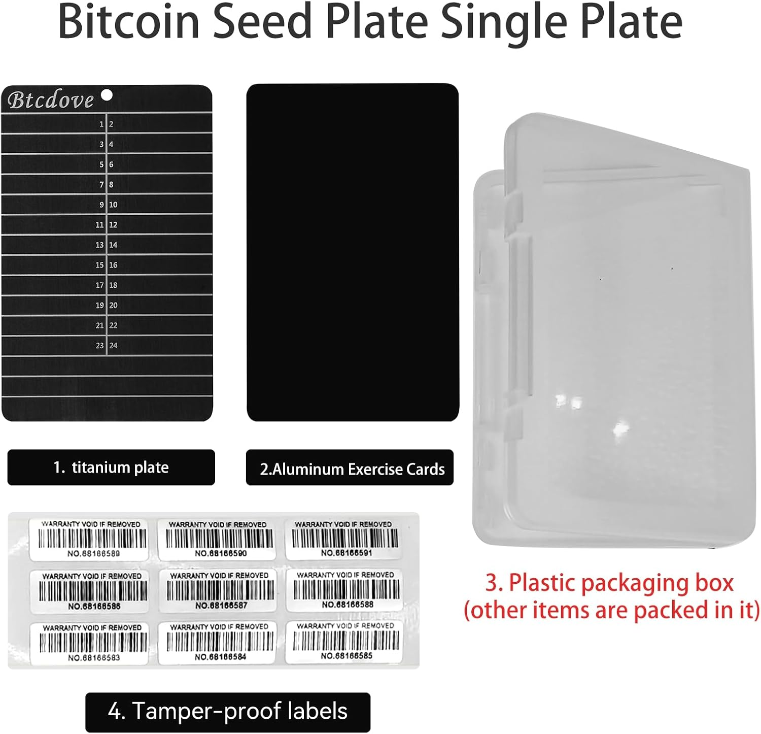 Titanium Seed Phrase Plate - Single Plate Single Hole, Fireproof, Rustproof Crypto Wallet Backup-Includes Aluminum Practice Cards and Tamper-Proof Stickers - Compatible with Trezor, Ledger, Metamask