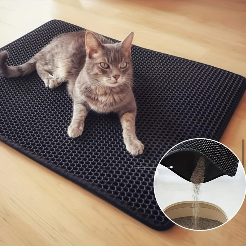 Mumoo Bear Cat Litter Mat, 60 X 45 Cm Big Litter Tray Mat, Double Layer Waterproof Cat Litter Mat Litter Trapping Mat, Honeycomb Design Cat Litter Tray Mat Non-Toxic Nonslip Black image number 5