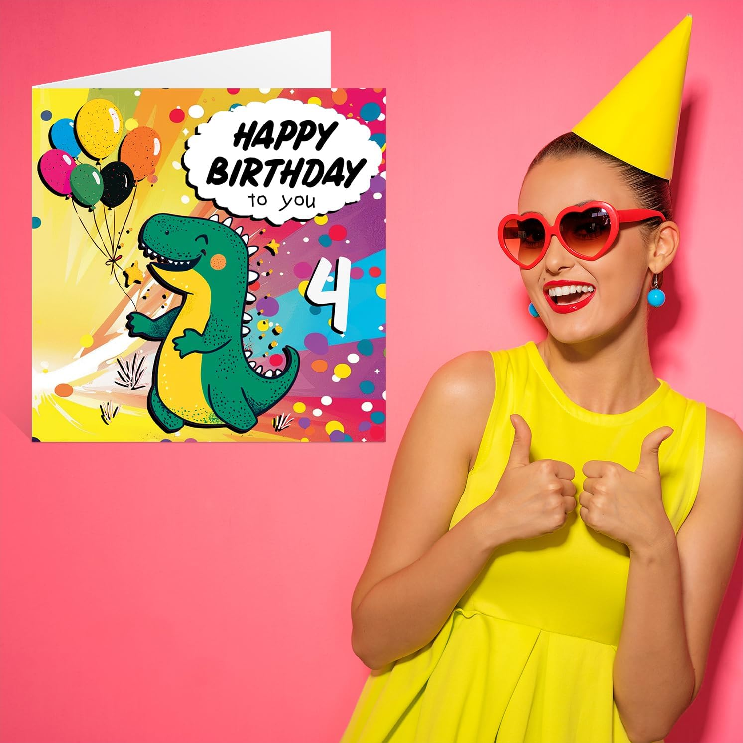 4Th Birthday Card Boy - Roarsome Dinosaur Party - Dinosaur Birthday Card for 4 Year Old Boy, Age 4 Boys Cards, 145Mm Cute Greeting image number 2