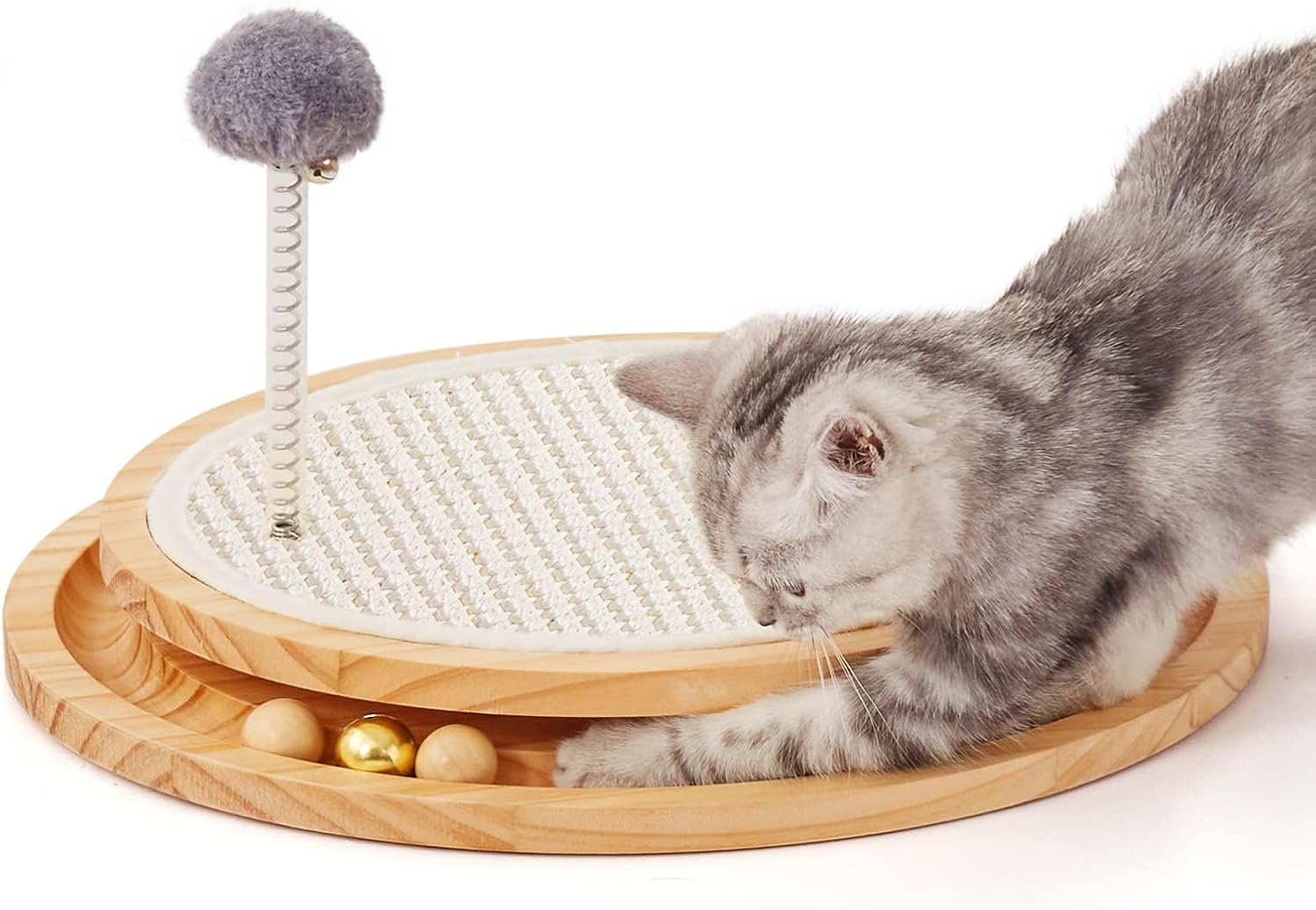 Cat Scratcher, Cat Natural Sisal Scratching Post, Hasourie Kitten Interactive Toy with Ball Track Spring Ball for Chasing Hunting Mental Physical Exercise image number 5