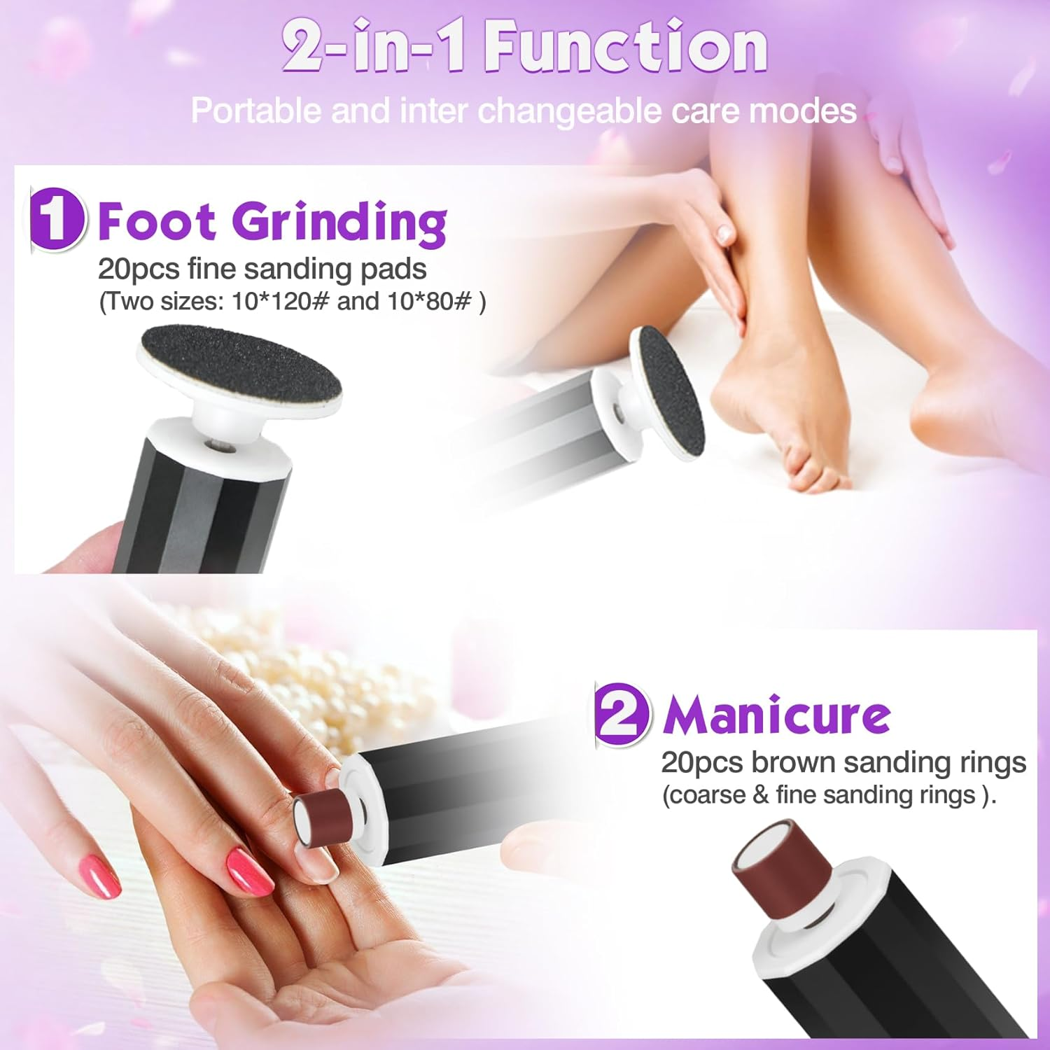 Electric Foot Callus Remover, Electric Foot File Speed Adjustment & Direction of Rotation Controller, Pedicure Tools for Feet with 20Pcs Replacement Sandpaper and 10Pcs Barrel Sandpaper image number 4