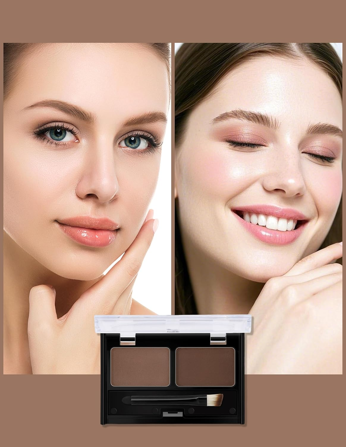 Erinde Eyebrow Powder Makeup Palette, 2 Colors Brow Powder Palette with Brow Brush and Razor, Eyebrow Tint Powder Filler to Shape Natural Brows, Long-Lasting Waterproof Brow Kit #3
