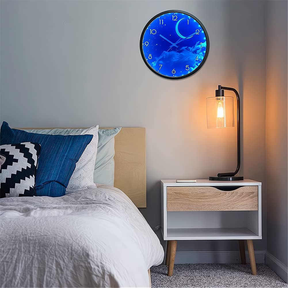 OCEST 12 Inch Night Light Wall Clock for Bedroom, Silent Battery-Operated Wall Clock Glow in the Dark for Living Room/Kitchen, Large Digital Display Kids Birthday Present-Moon image number 1