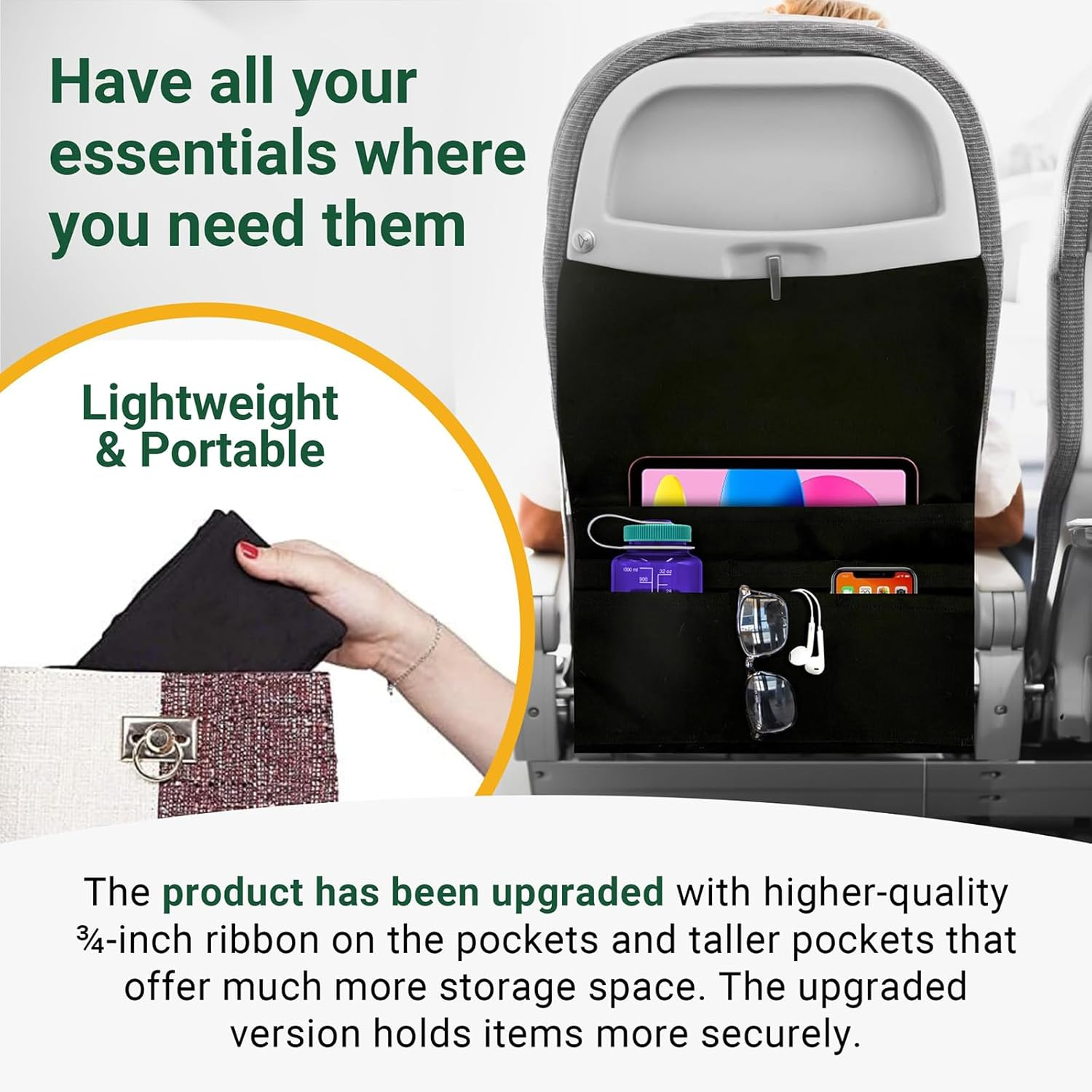 Airplane Tray Table Cover with Pocket Organizer | Seat Back Organizer & Storage for Personal Items | Travel Accessories | Perfect Travel Gift | Airplane Travel Essentials for Flying image number 2