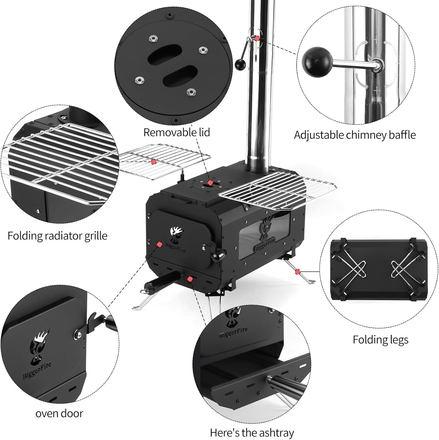 Biggerfire Tent Stove Portable Camping Stove Black Wood Stove Tent Heater for Tents Accommodation and Outdoor Camping