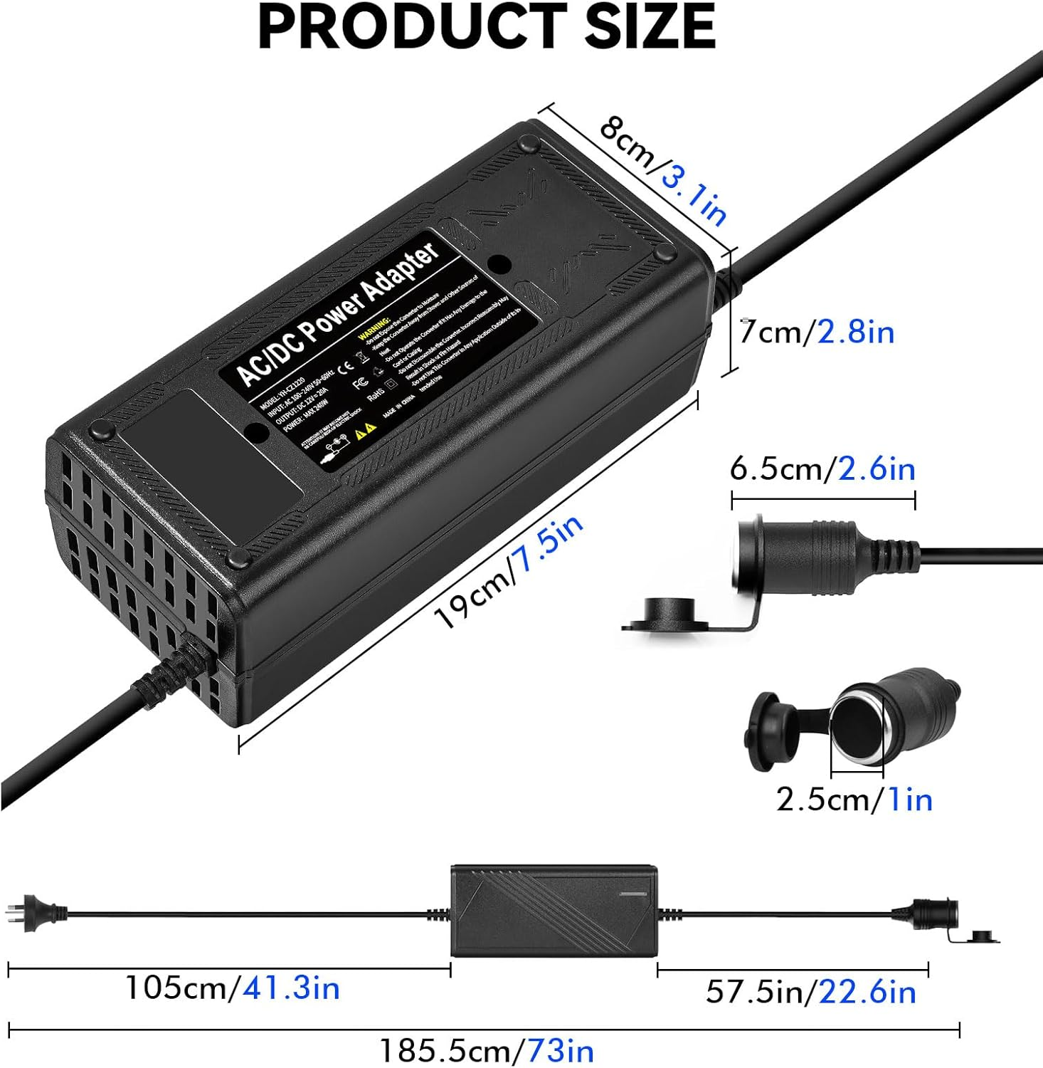 AC to DC Converter 250W(Pro Max) 12V 20A AC 110V~240V to DC 12V Converter Car Cigarette Lighter Socket Transformer AC/DC Power Adapter for Car Refrigerator, Vacuum Cleaner, Tire Inflator and More image number 1