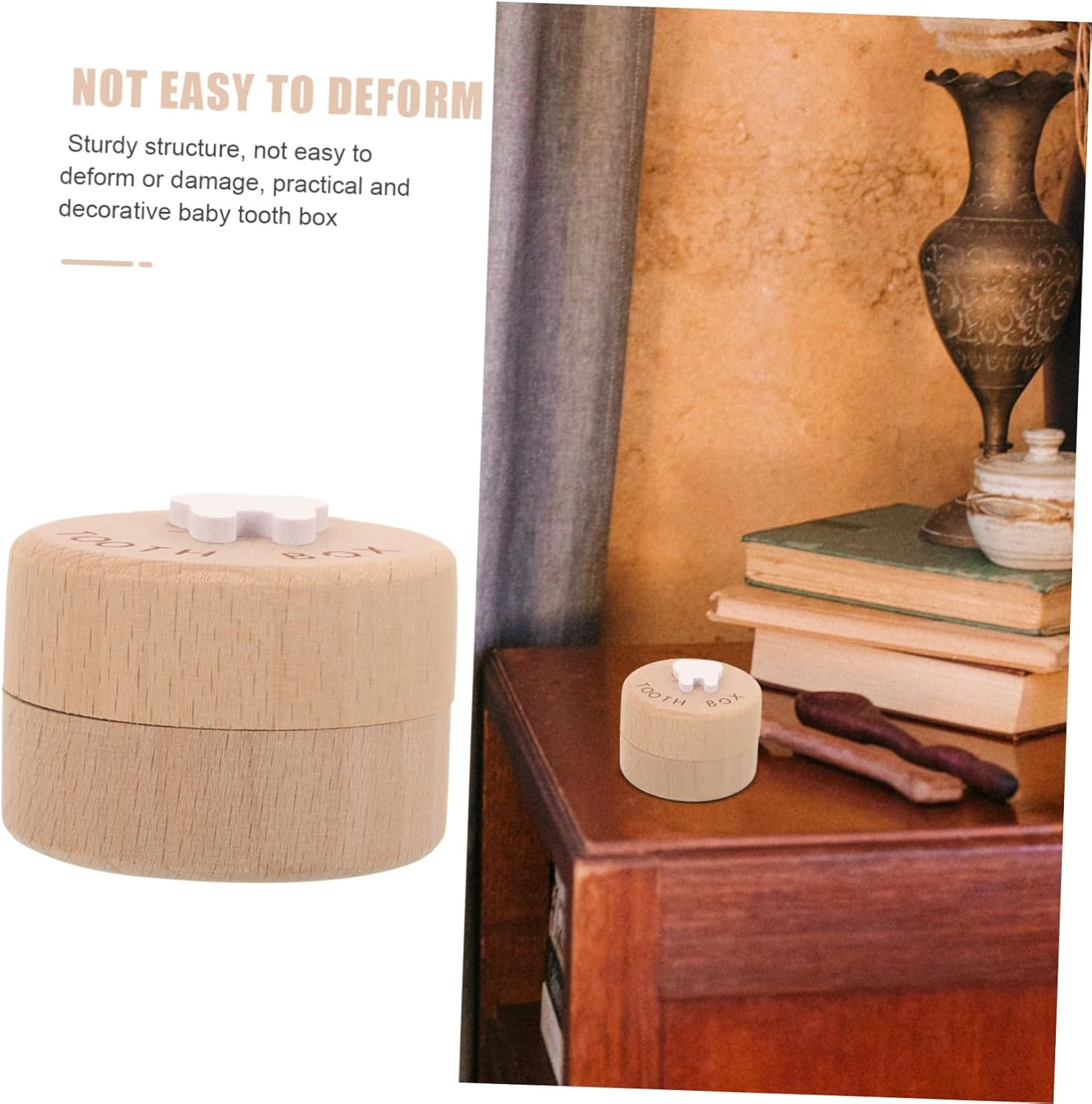 Baby Tooth Box and Fetal Hair Holder Wooden Keepsake Organizer Lid for Children Teeth and Hair Storage Newborn Memorabilia Storage Box image number 3