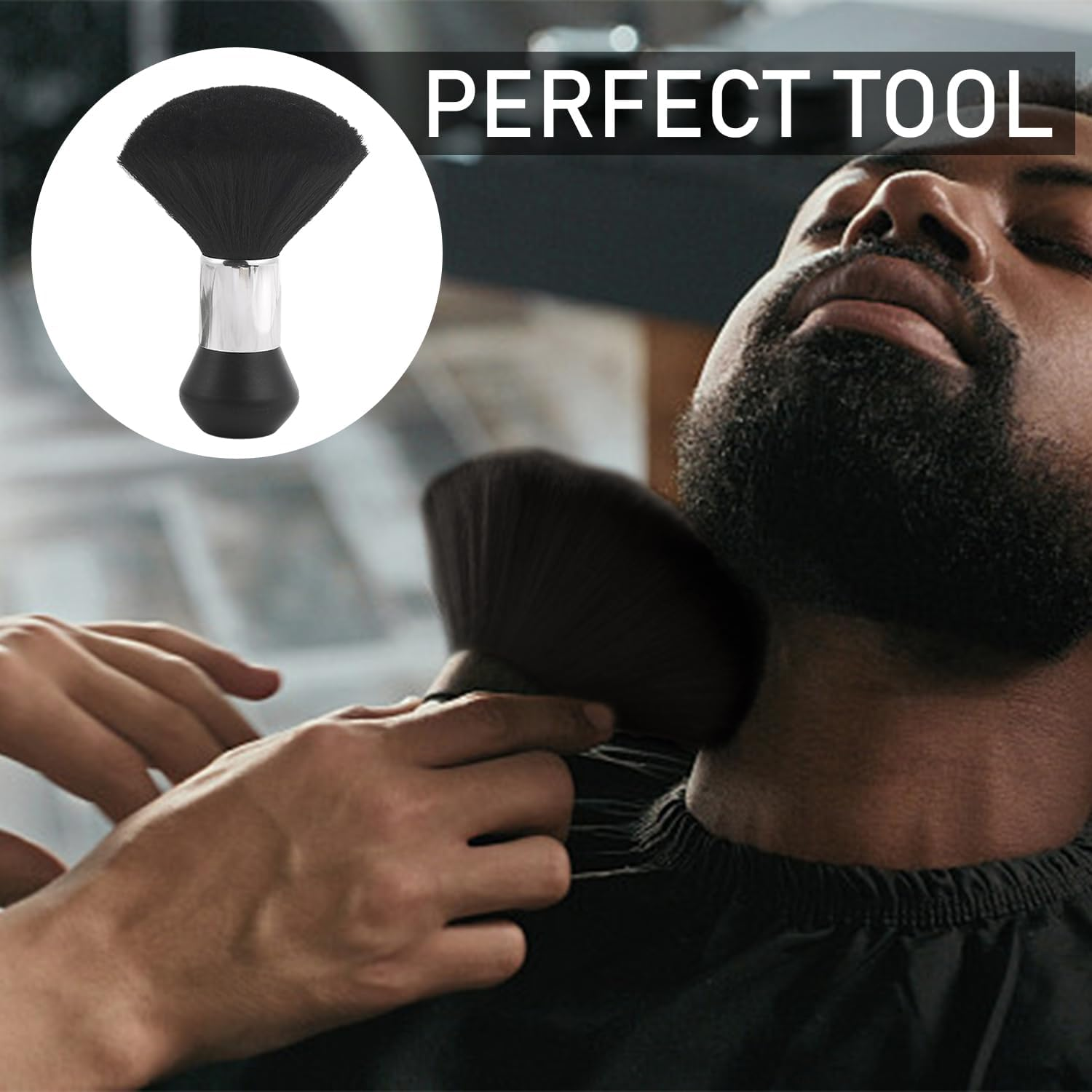 2 Pieces Barber Neck Brushes, with 1 Piece Pointed Tail Comb, Hairdressing Hair Brush with Handle, Soft Brush for Broken Hair, for Cleaning Broken Hair (Black) image number 5