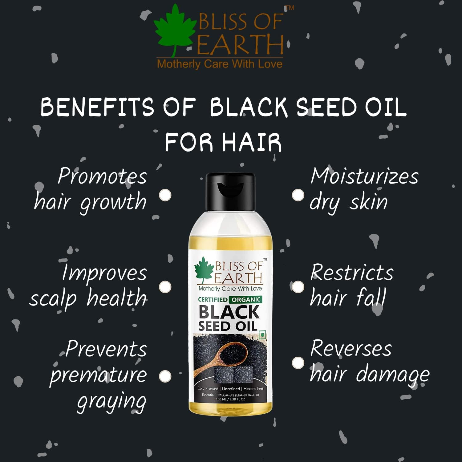 Bliss of Earth Black Seed Oil Organic Cold Pressed for Hair Skin, Edible Black Seed Kalonji Oil, Rich in Nutrients and Antioxidants, 100Ml image number 2