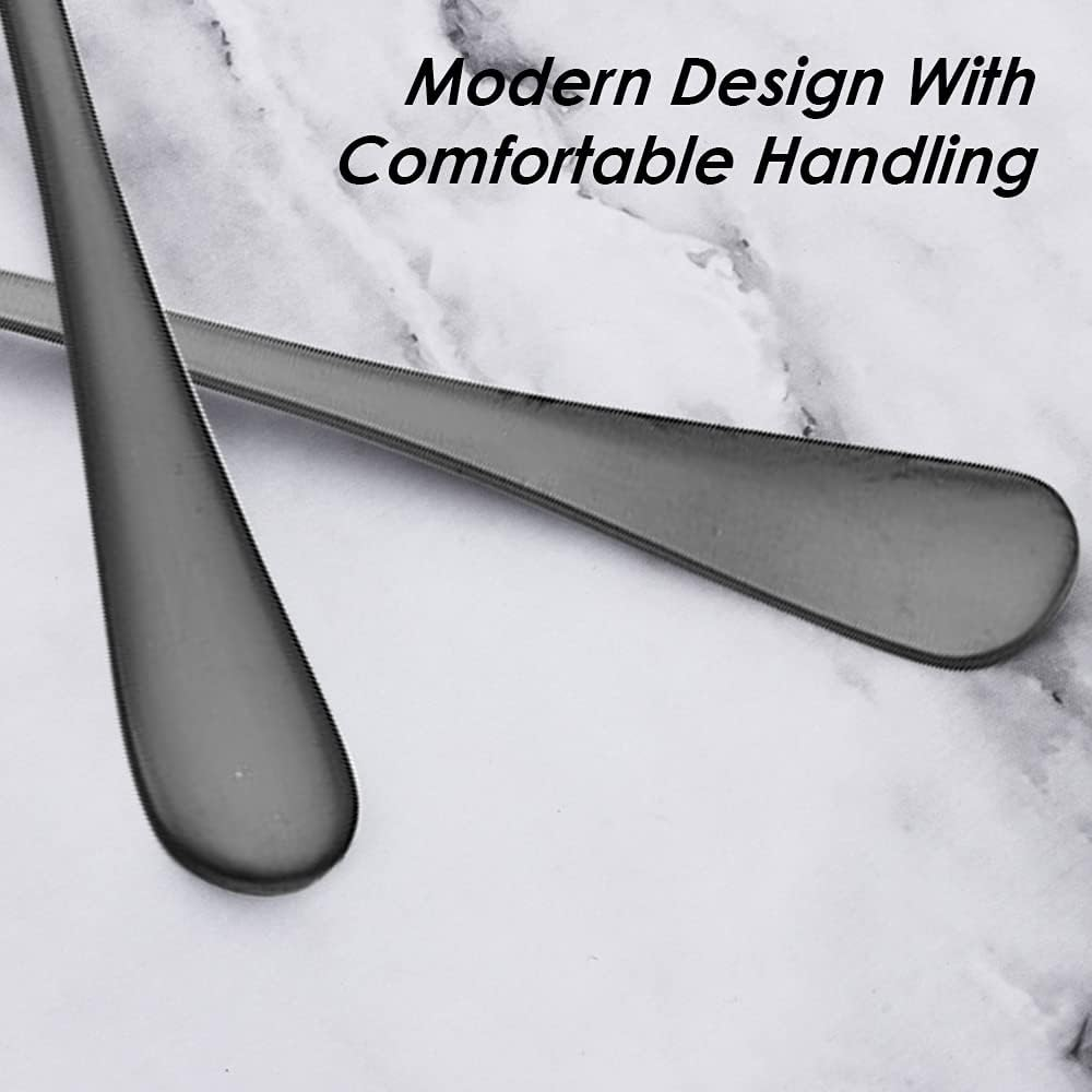 Set of 12, Black Plated Stainless Steel Dinner Forks and Spoons, Findtop Heavy-Duty Forks (8 Inch) and Spoons (7 Inch) Cutlery Set- Black - Black image number 2