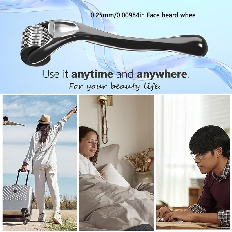 2PCS 0.5Mm Derma Roller for Face, Body & Beard, 540 Titanium Micro Needles for Hair Growth & Skin Rejuvenation, Stimulates Collagen, At-Home Microneedling Tool for Men & Women, Safe Painless (Purple) - Black image number 3