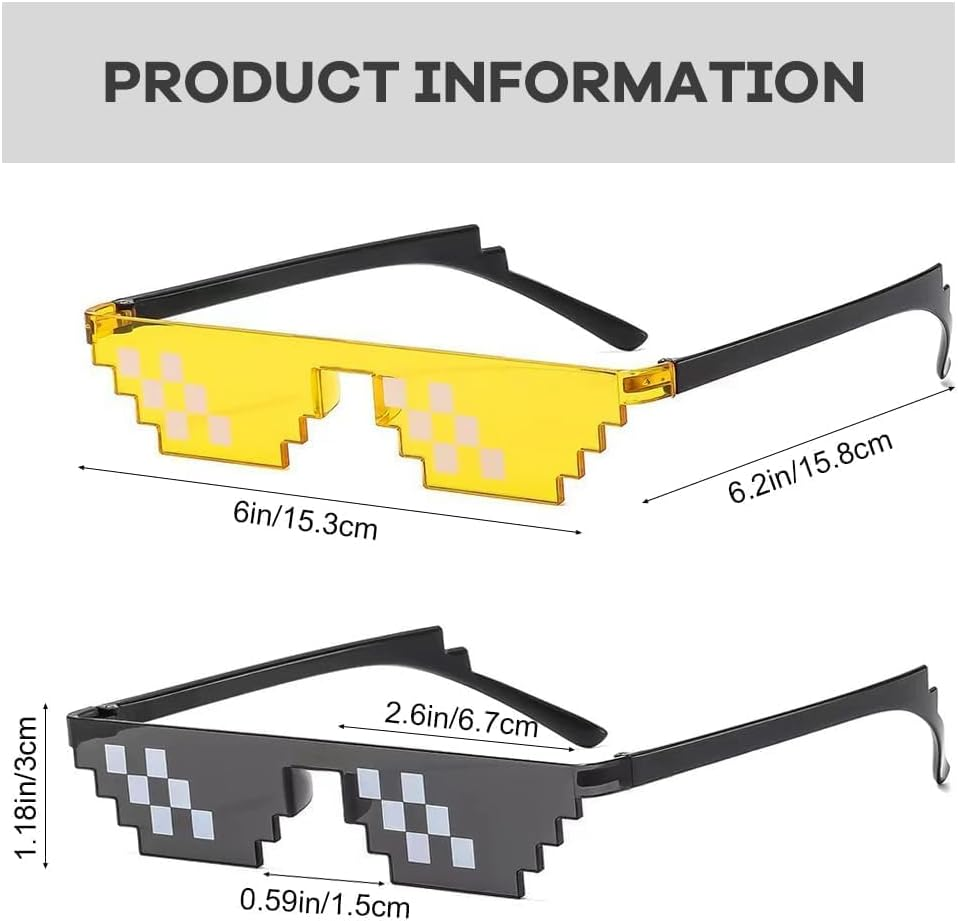 Sunglasses,Pixelated Mosaic Glasses,Party Glasses,Retro and Nostalgic,Funny Glasses,Photo Props image number 3