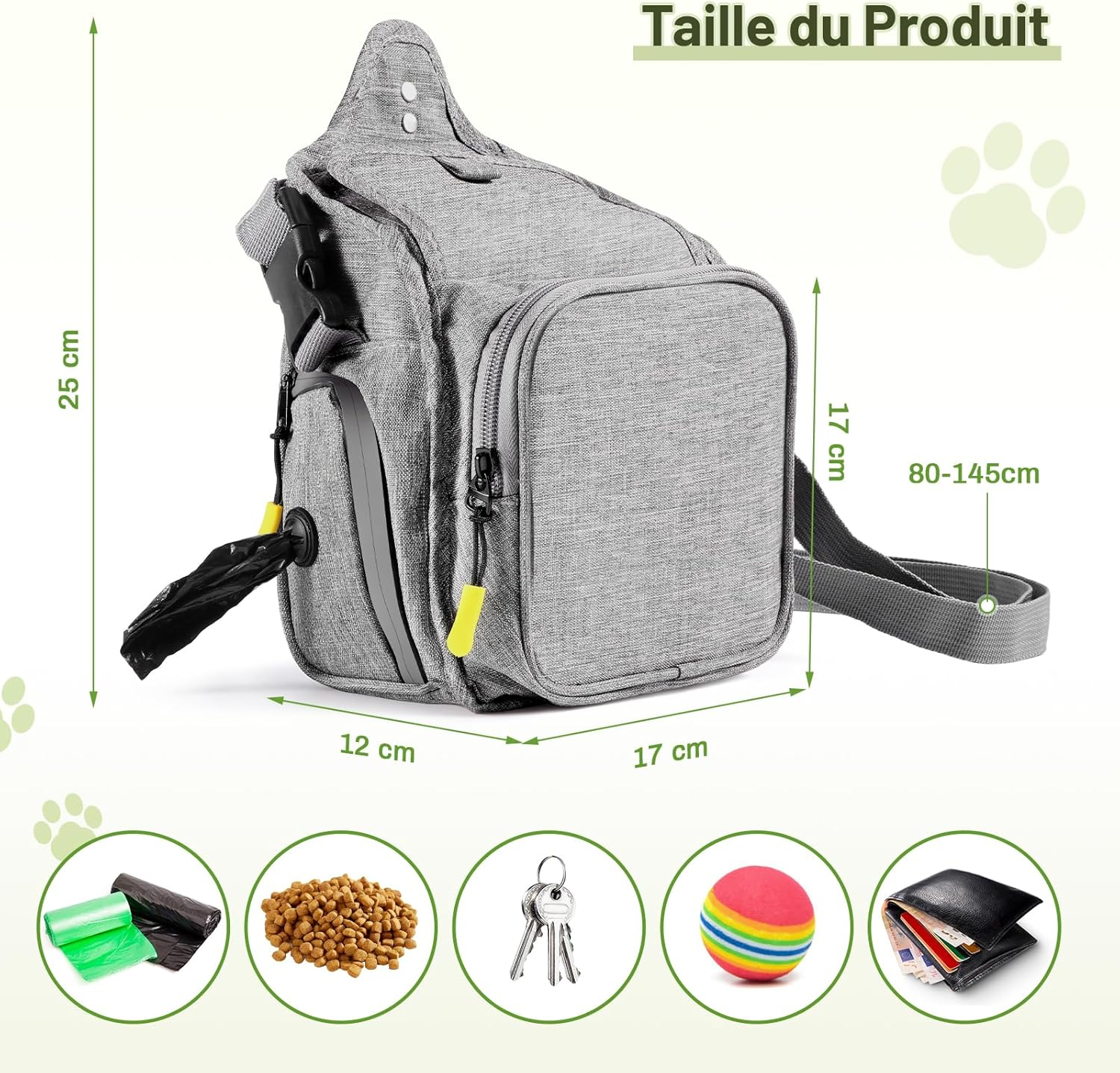 Aurora & Tithonus Dog Treat Bag, Dressage Treat Bag for Dogs, Adjustable Belt with Dispenser for Dog Poop Bags, for Training Dog Walking (Grey), Gray, Dog Treat Bag image number 1