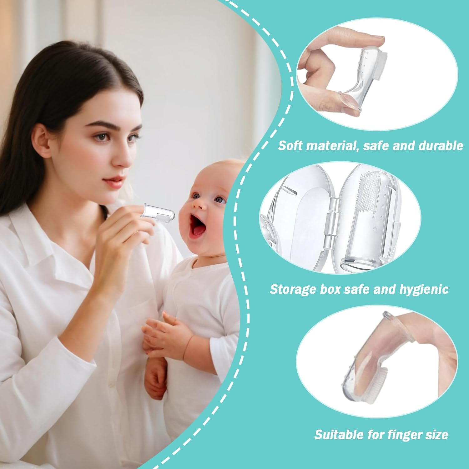 4-Pack Baby Finger Toothbrushes for Teething Training, Silicone Oral Cleaning Brushes with Storage Case - Infant and Toddler Gum Massage Tools image number 1