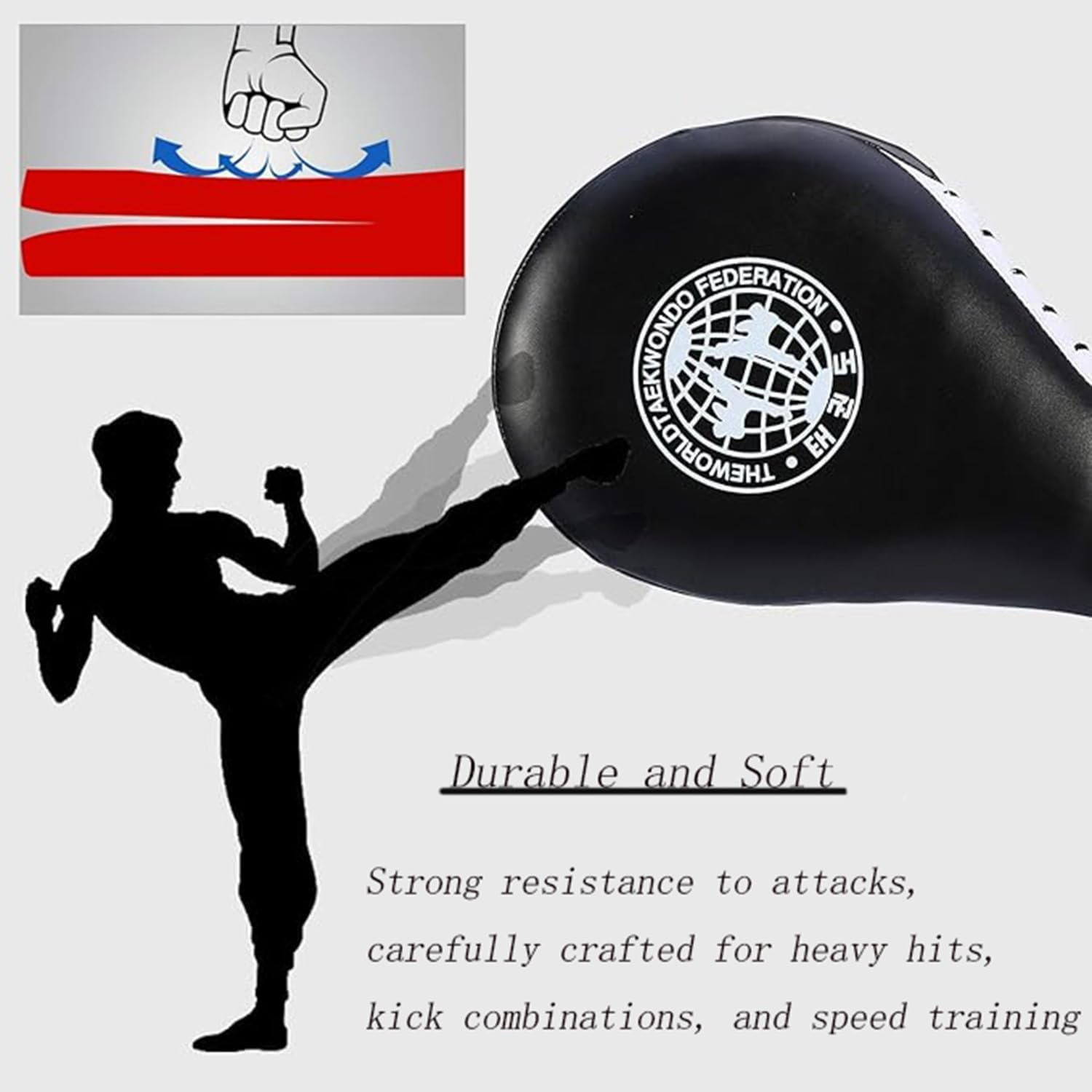 Hysgscwd 2Pcs Taekwondo Kick Pads, TKD Kicking Target Pad, Durable Practice Double Face Kick Foot Pad, Martial Arts Training Equipment Sporting Goods Paddle, Strike Boxing Pads for Kickboxing, Karate