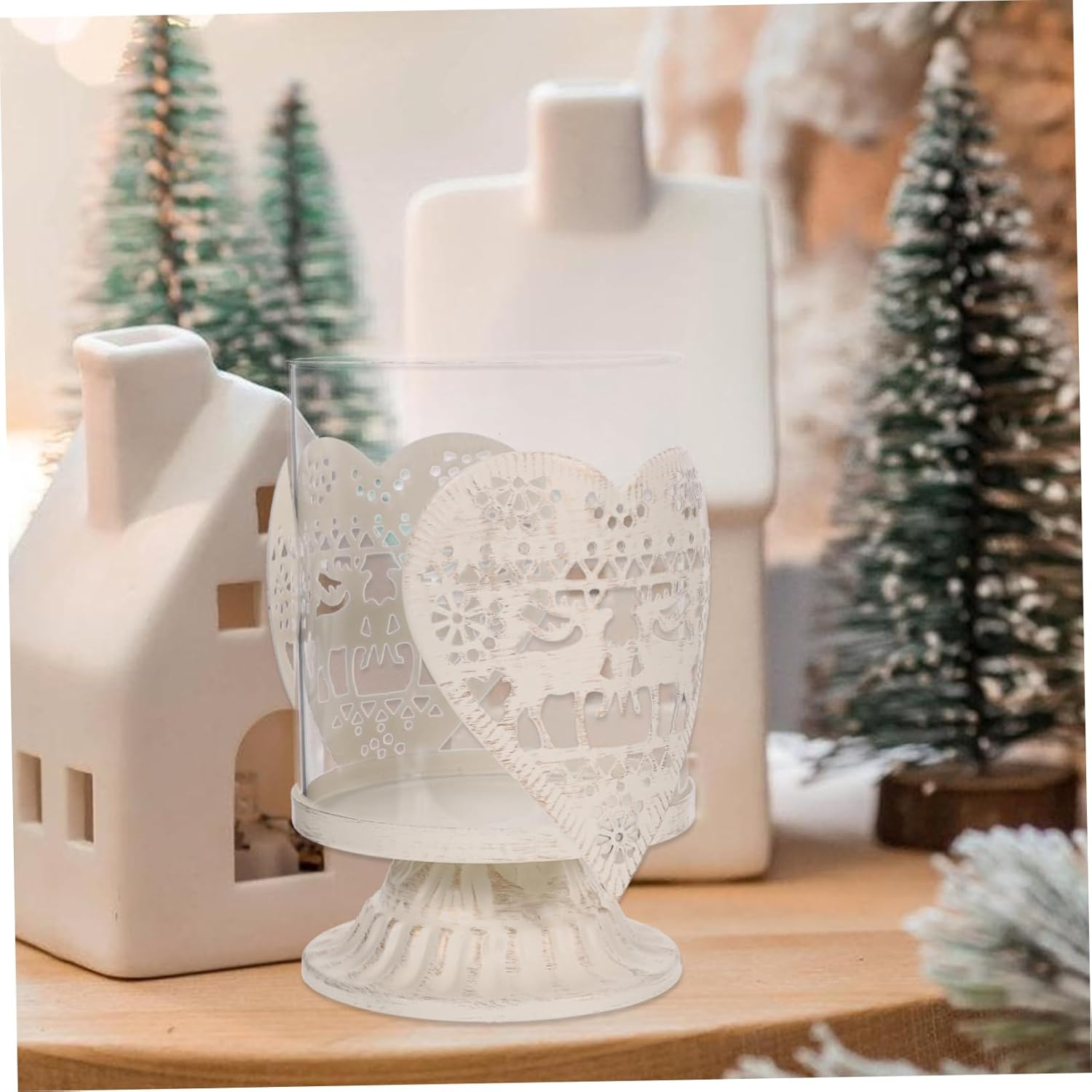 LABRIMP 2Pcs Iron and Glass Christmas Deer Ornaments Decorative Candleholder Festive Home Decor