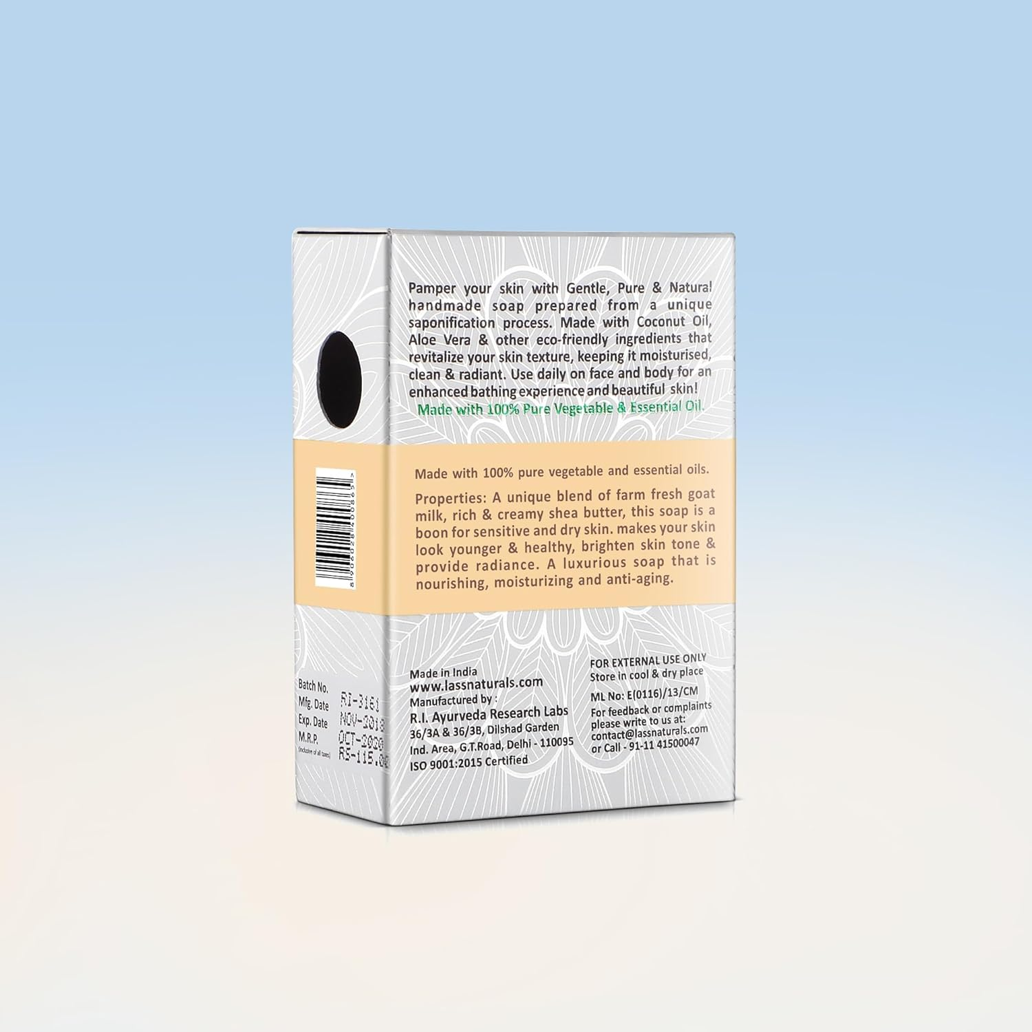 Lass Naturals Goat Milk with Shea Butter Soap Handmade Bathing Bar for Sensitive and Dry Skin, 125 G Skin Care image number 1