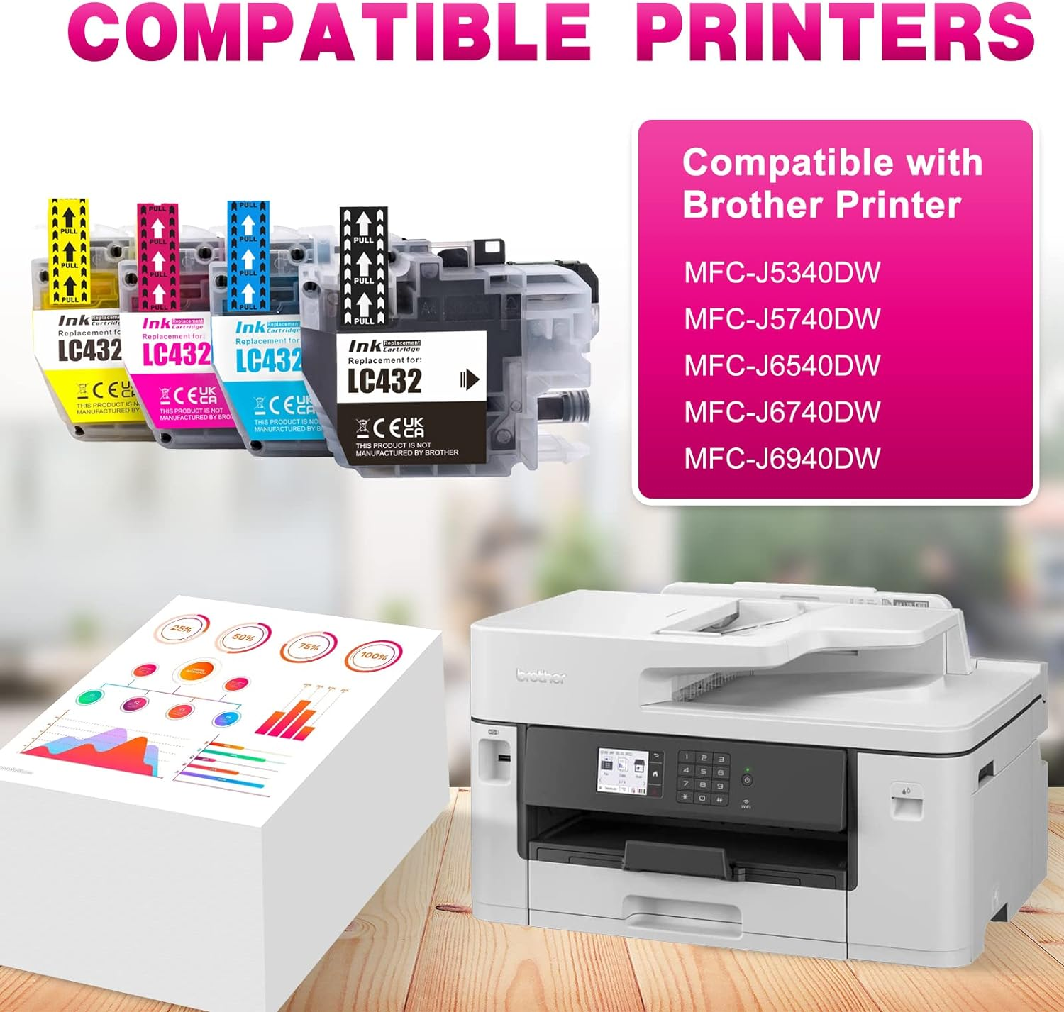 Greenark Compatible Ink Cartridges Replacement for Brother LC432 Ink Cartridges High Yield Work for Brother MFC-J5340DW J5740DW J6540DW J6740DW J6940DW Printers. (Black Cyan Magenta Yellow).-4Pack image number 4