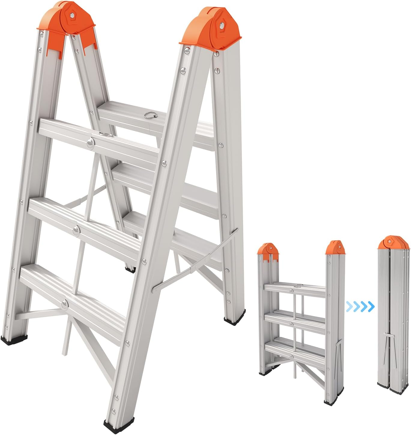 Aluminum Foldable Twin Front Collapsible a Frame 3-Step Ladder, Compact Step Stool with Wide Anti-Slip Pedal, EN131, 330Lb Capacity image number 4