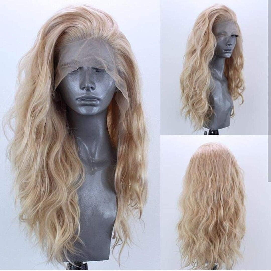 Mixed Blonde Lace Wigs Long Curly 13X4 Lace Synthetic Lace Front Wig Golden Wig for Women Long Wavy Wig Heat Resistant Wig Free Part Wig Halloween Cosplay Makeup Wig 24" image number 1