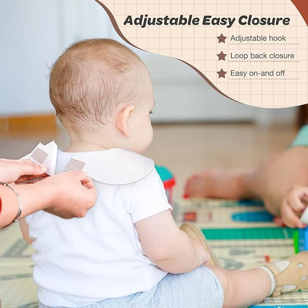 50PCS Disposable Baby Bibs &ndash; Waterproof Travel Bibs for Girls & Boys with Large Pocket, Adjustable Neck, Leak-Proof Liner, Individually Wrapped for Toddler Feeding image number 4