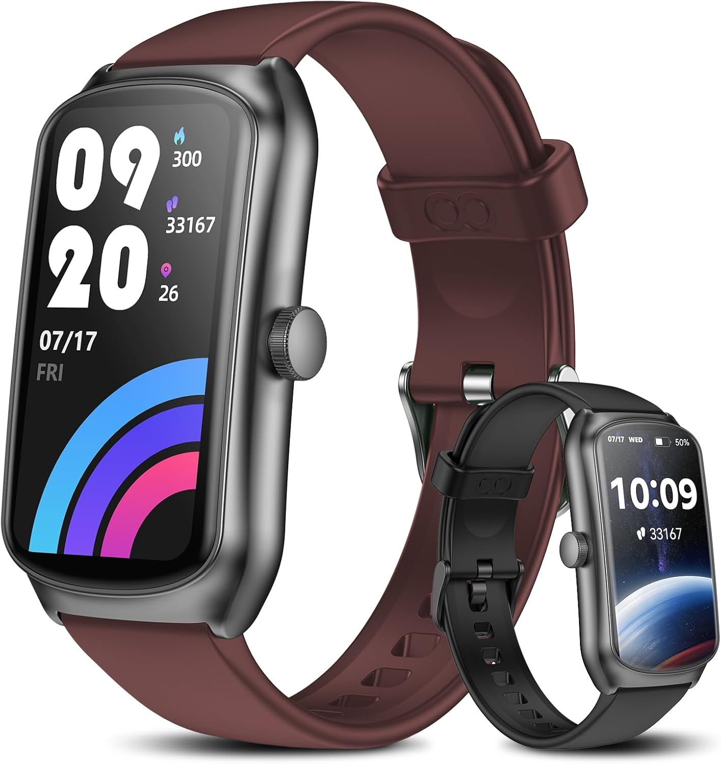 Fitness Trackers Android Iphone Compatible, AMOLED Smart Watches with Heart Rate/Waterproof/Sleep/Pedometer Monitor Step Tracker Counter for Men Women (Red, Band*2)