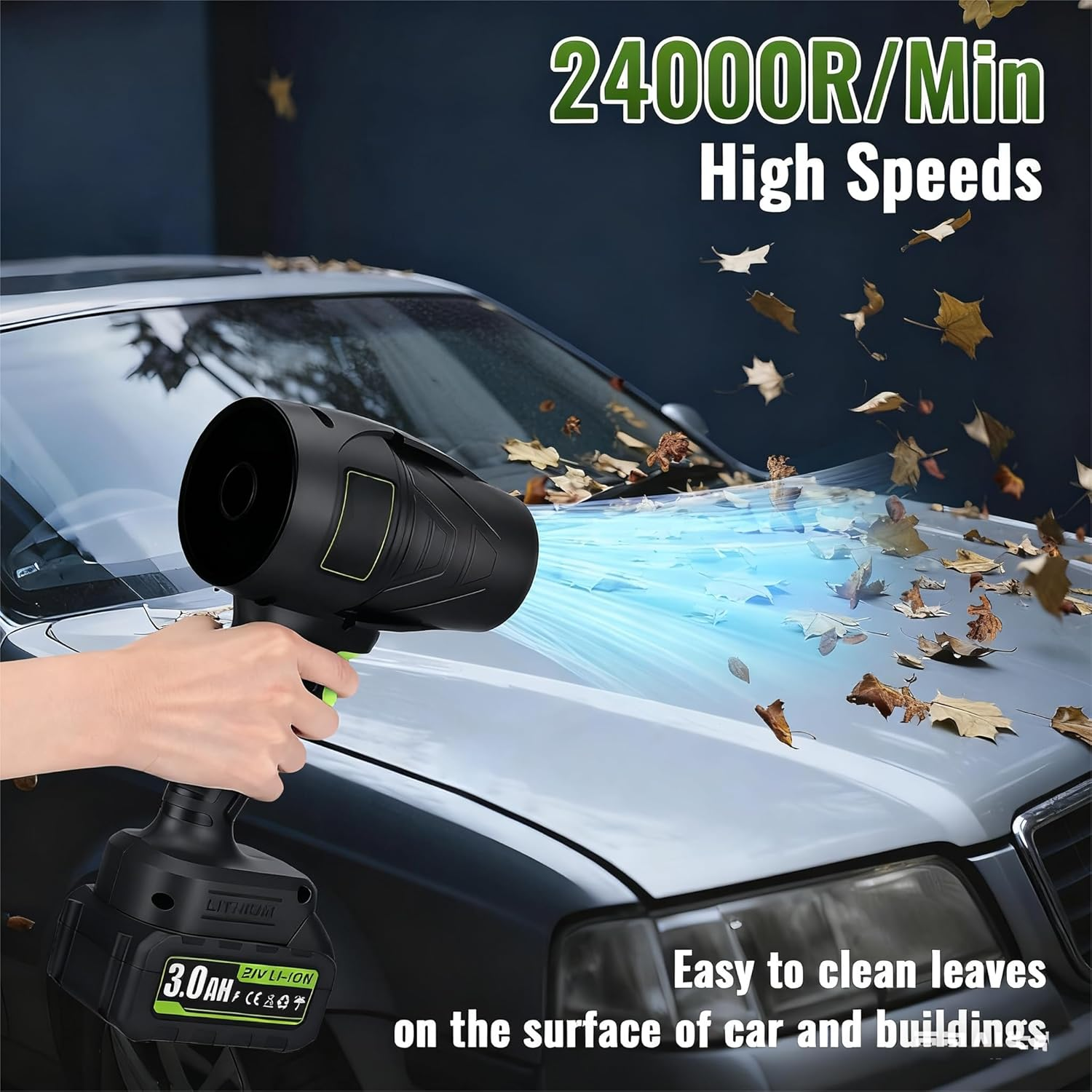 Electric Cordless Leaf Blower, 300000RPM Handheld Leaf Blower 2 X 1.5Ah Batteries and Charger Included, Lightweight Leaf Blowers for Patio Cleaning, Lawn Care, Blowing Leaves and Dust, Black image number 1