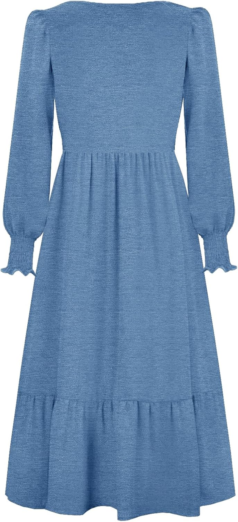 Women Nursing Dress Crew Neck Fall Maternity Flowy Long Sleeve Smocked Cuffs Tiered Cocktail Dresses with Pockets image number 6