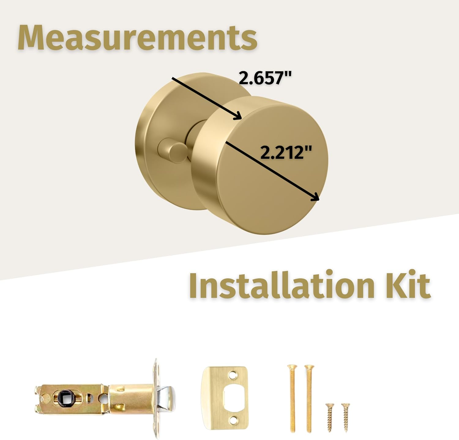 Mega Handles Privacy I Door Knob for Hallway, Closet and Bathroom I Reversible Heavy Duty Design I Fits All Standard Door Sizes I Screws Included - Satin Brass (1 Pack) image number 7