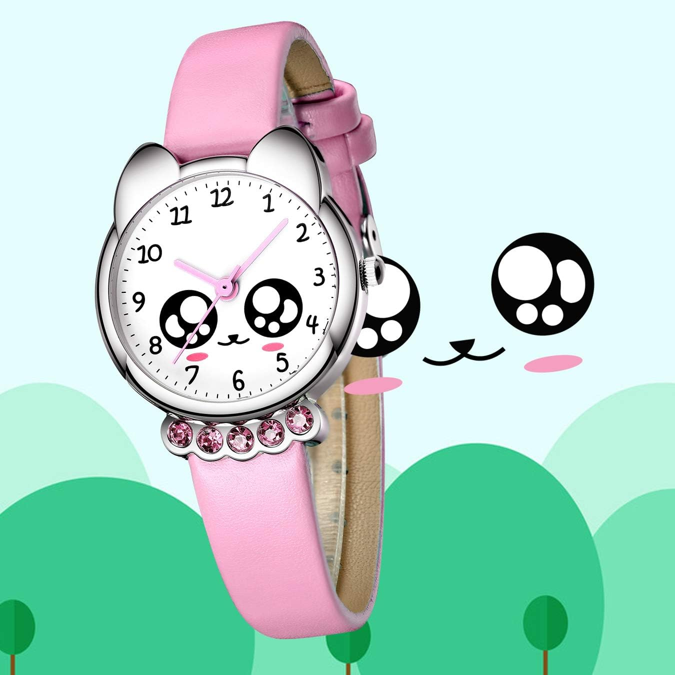 KDM Kids Watch for Girls Boys: Toddler Watches for 3-12 Gifts for Kids Cute Cartoon Wrist Watch Waterproof Leather - Learning Time and Easy to Read Dial - A Pink image number 4