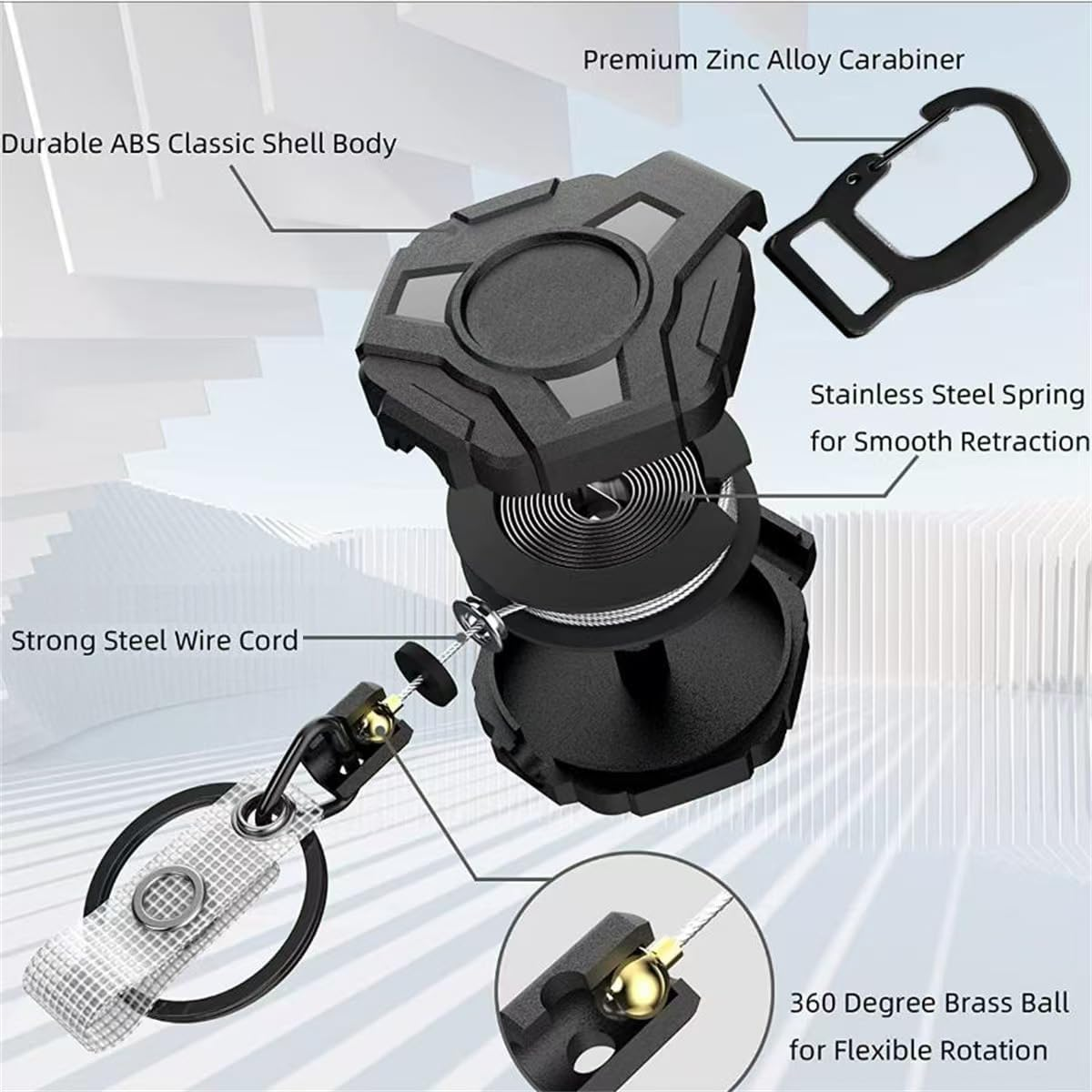 Aieve 2 Pack Heavy Duty Badge Holder, Carabiner Retractable Keychain, Outdoor Tactical ID Badge Reel with 31.5'' Coated Steel Cord, Bearing 8.0 Oz (Laser Grey) image number 2