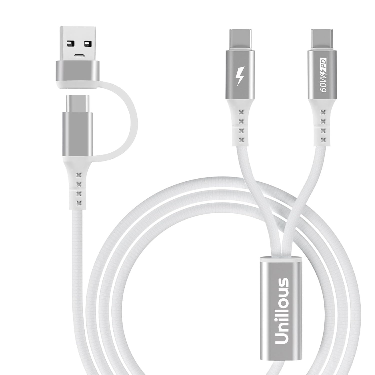 Multi Charging Cable, USB A/USB C Multiple Charger Cable Braided 5 in 1 Fast Charging Cord with Type-C/Micro USB/IP Port for Phone 16 15 14 13 12 11 Samsung Galaxy Tablets Android and More- 1M