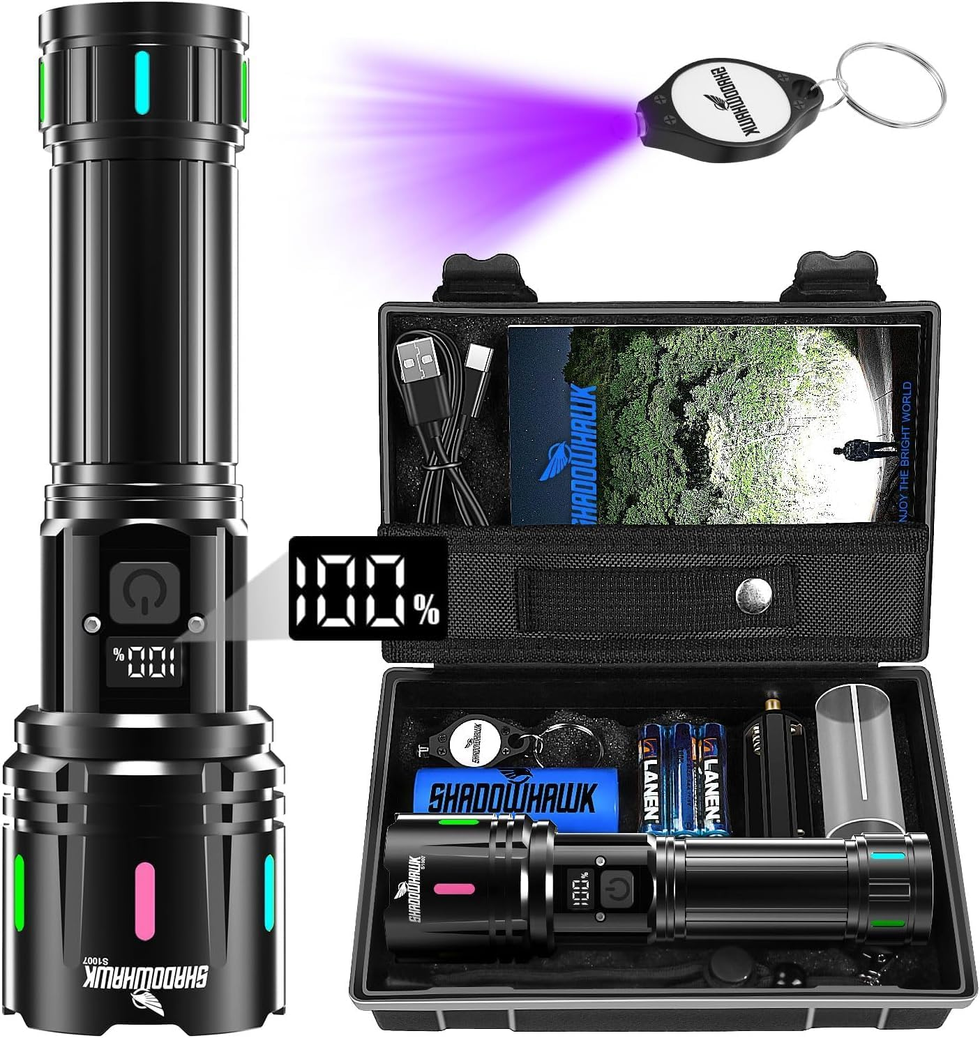 Shadowhawk LED Torch Rechargeable 30000 Lumens, 1500M Long Throw Flashlight, LCD Display Handheld Torches, XHM90.2 Super Bright Tactical Flashlight, Powerful Flash Light for Camping Hunting Gifts image number 5