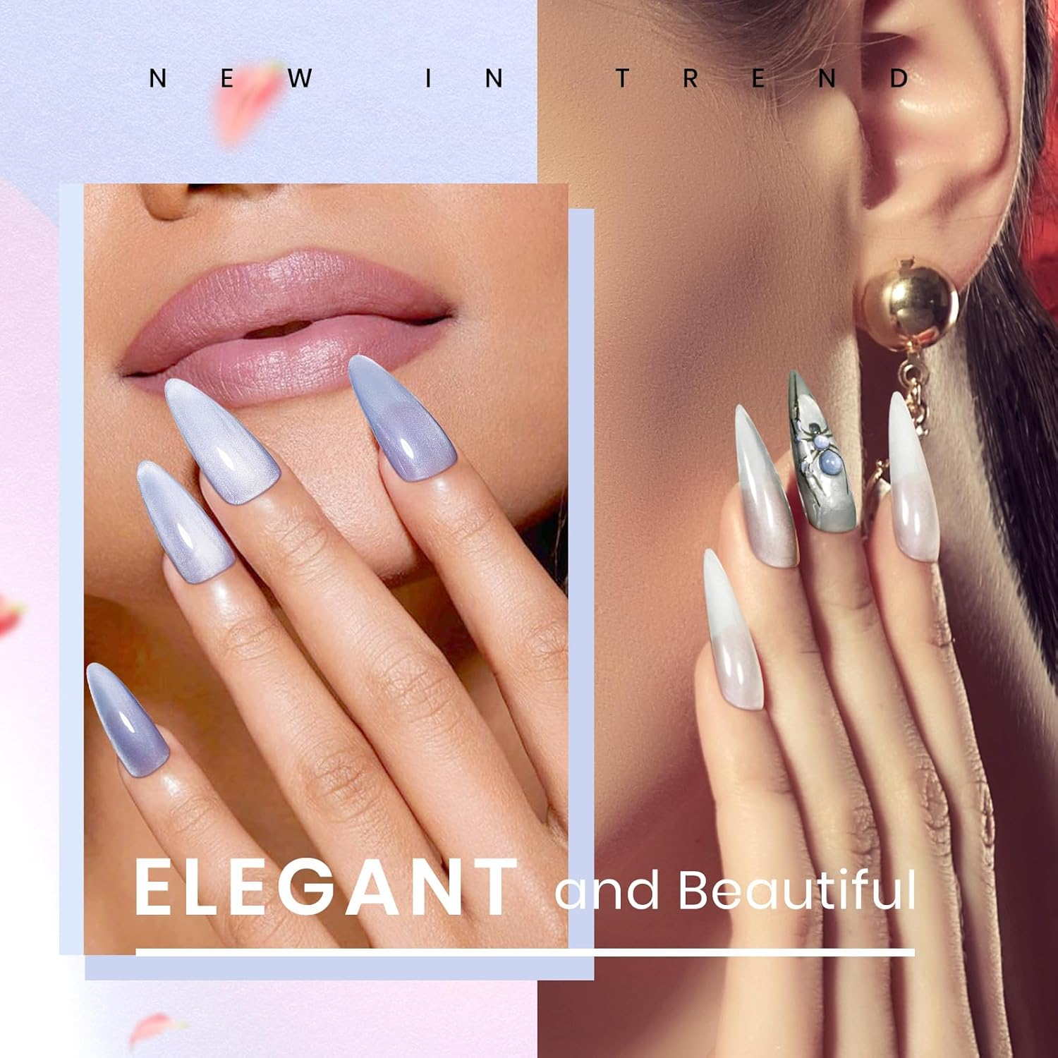 MIZHSE Cat Eye Gel Nail Polish Moonlight 6 Colors Ceramic Magnetic Gel Polish Set with Magnet Stick Crystal Silver Champagne Pink Green Blue Purple Magnetic French Gel Nail Polish Kit Gift Set image number 6