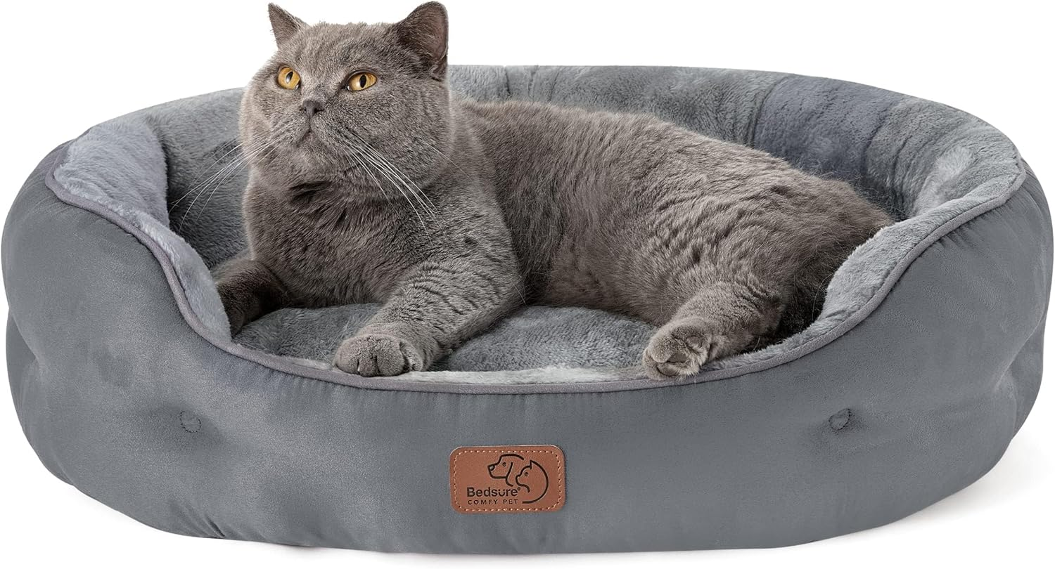 Bedsure Small Dog Bed Washable - Large Cat Beds for Indoor Cats and Puppy, round Dog Bed Sofa for Medium Dogs with Slip-Resistant Bottom, Black, 63X53X20Cm