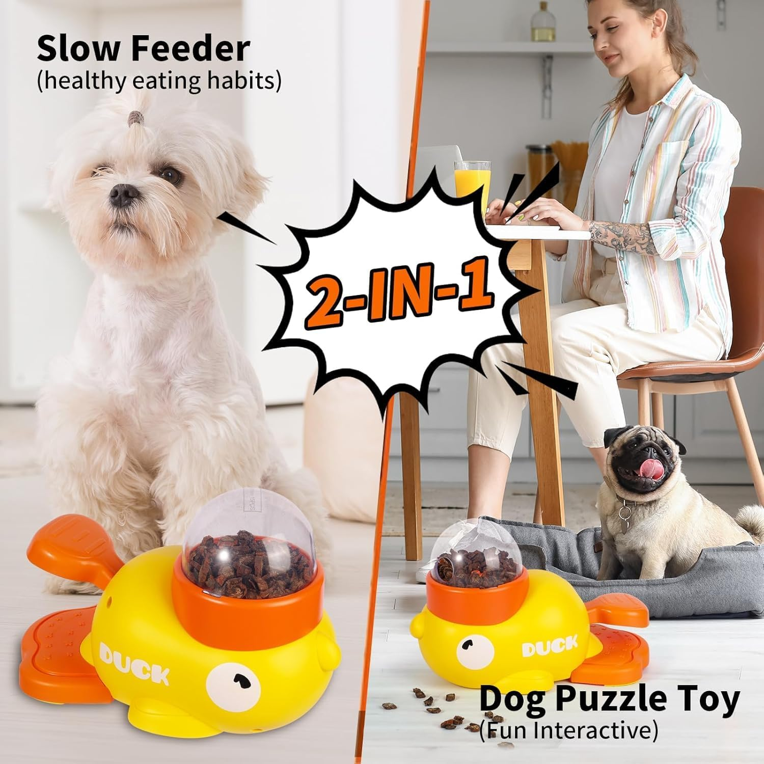 2-In-1 Interactive Pet Feeder, Dog Slow Feeder Puzzle Toy, Durable Duck Shaped Dog Feeder Toys Promotes IQ Training Reduces Bloating anti Gulping Fun Mealtime Feeding Solution image number 3