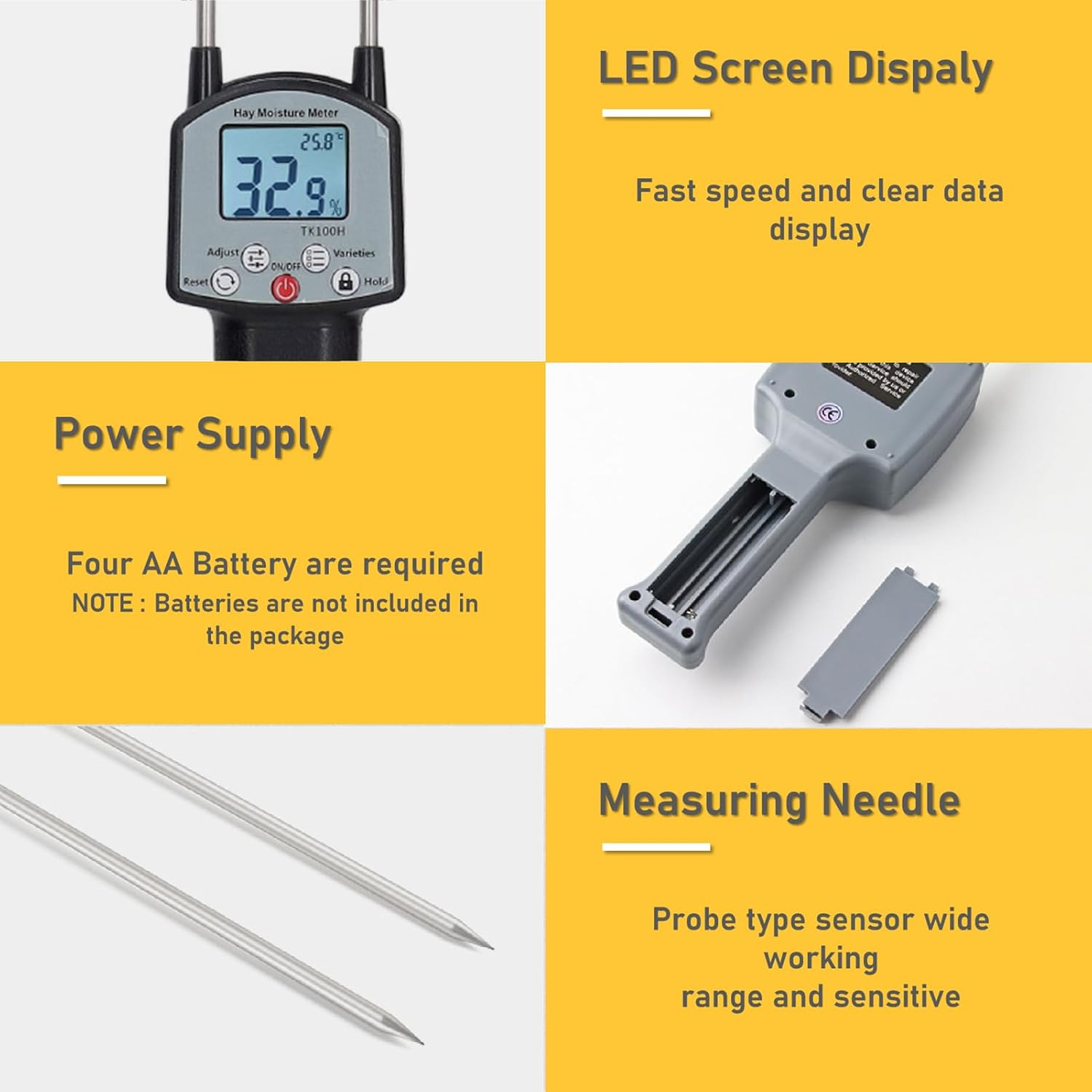 Upgrade TK100H Hay Moisture Tester, Portable Hay Moisture Meter with Bag, Precise Hay Moisture Tester with Probe for Cereal Straw, Forage, Leymus Chinensis, Range 0-80% image number 4