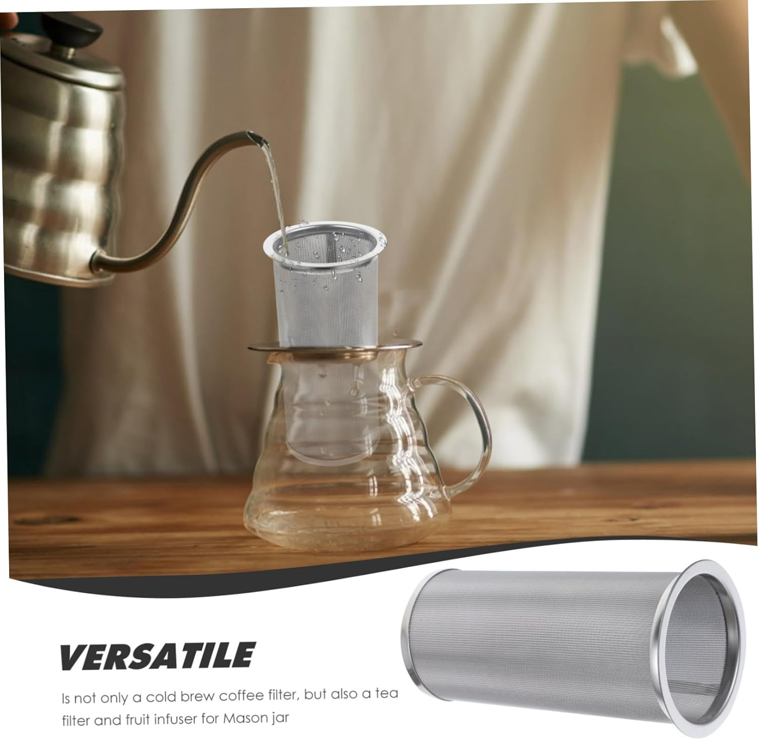 OFFSCH Stainless Steel Coffee Filter Mesh Strainer Insert 8X15Cm 304 Food-Grade Metal Tea Infuser for Reusable Coffee Maker Accessories and Brewing at Home