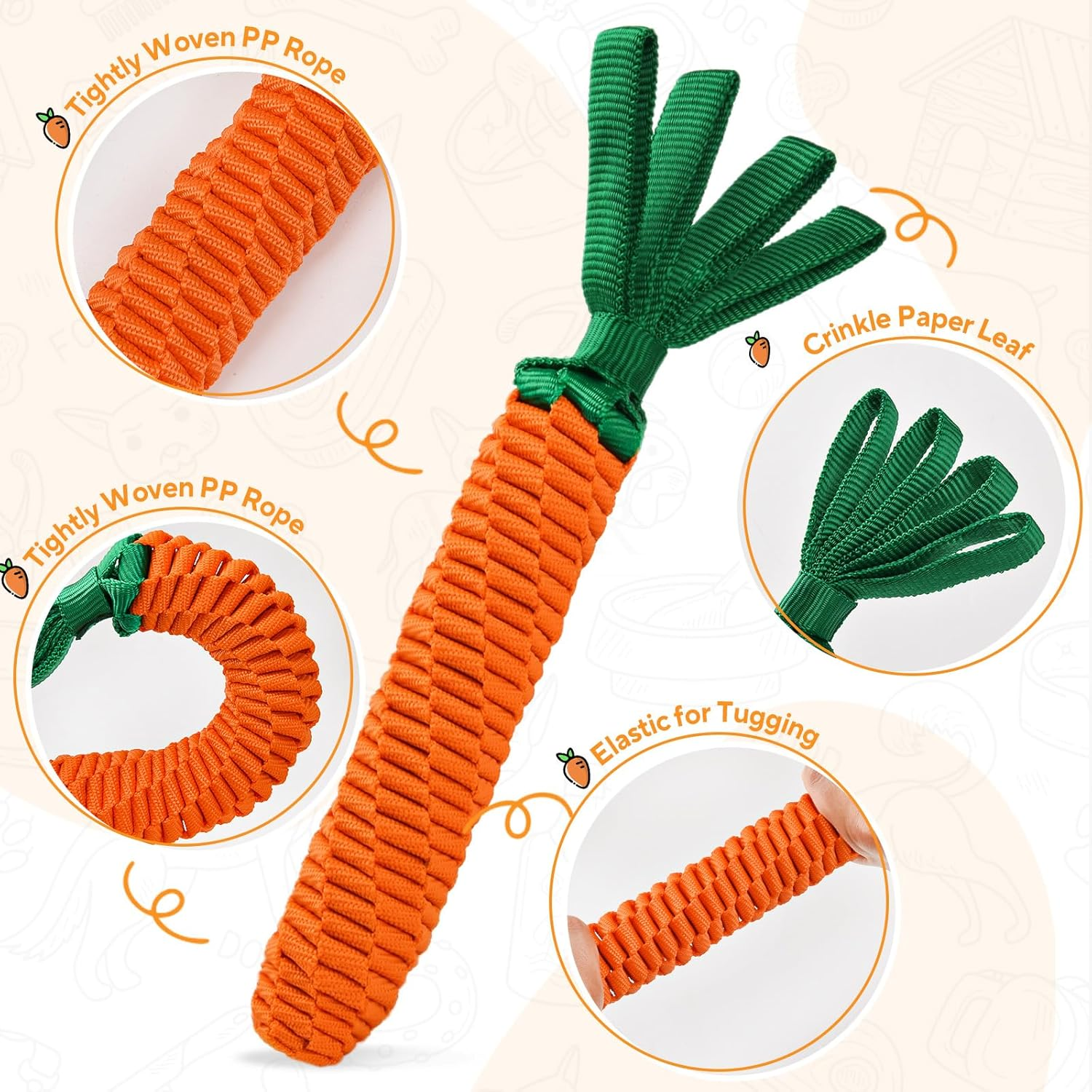 LIFLIX Dog Rope Toy, Tug of War Dog Toy, Cute Carrot Dog Toy with Crinkle Paper Tags, Carrot Shape